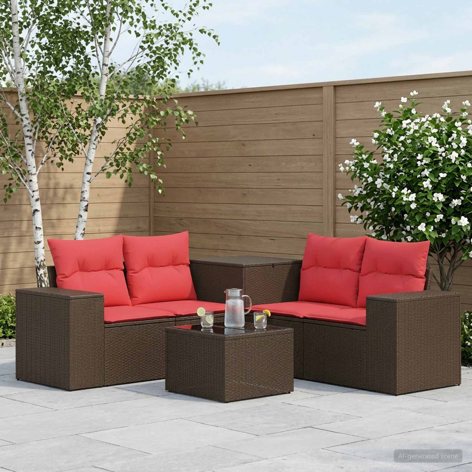 vidaXL Bankstel 6 st Zwart Poly Rattan en Staal