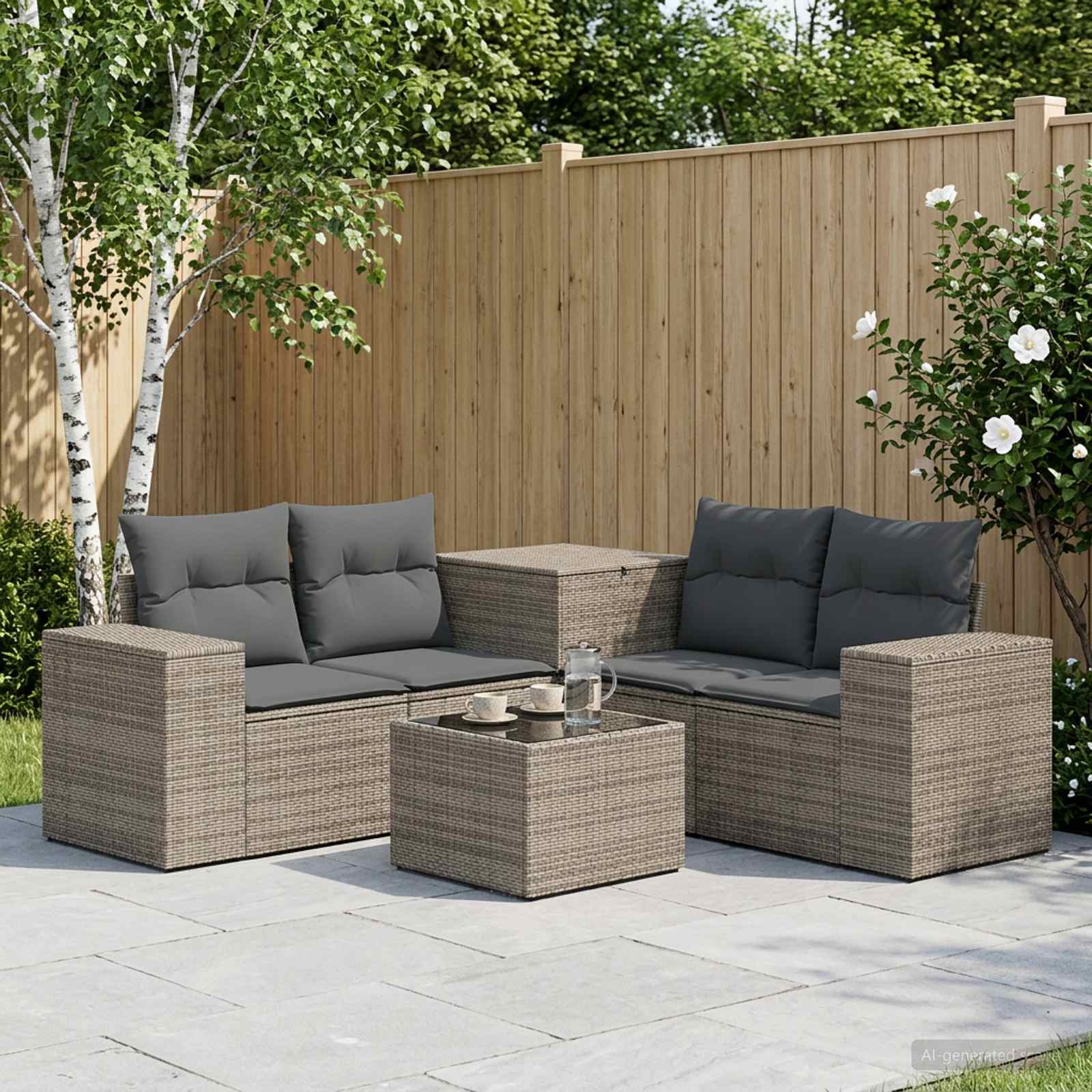 vidaXL Bankstel 6 st Zwart Poly Rattan en Staal