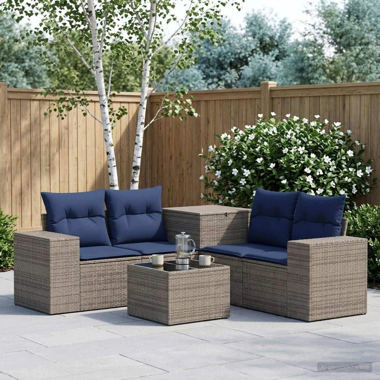 vidaXL Bankstel 6 st Zwart Poly Rattan en Staal