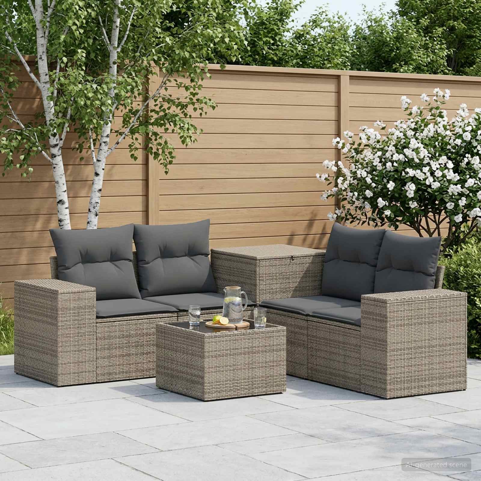 vidaXL Bankstel 6 st Zwart Poly Rattan en Staal
