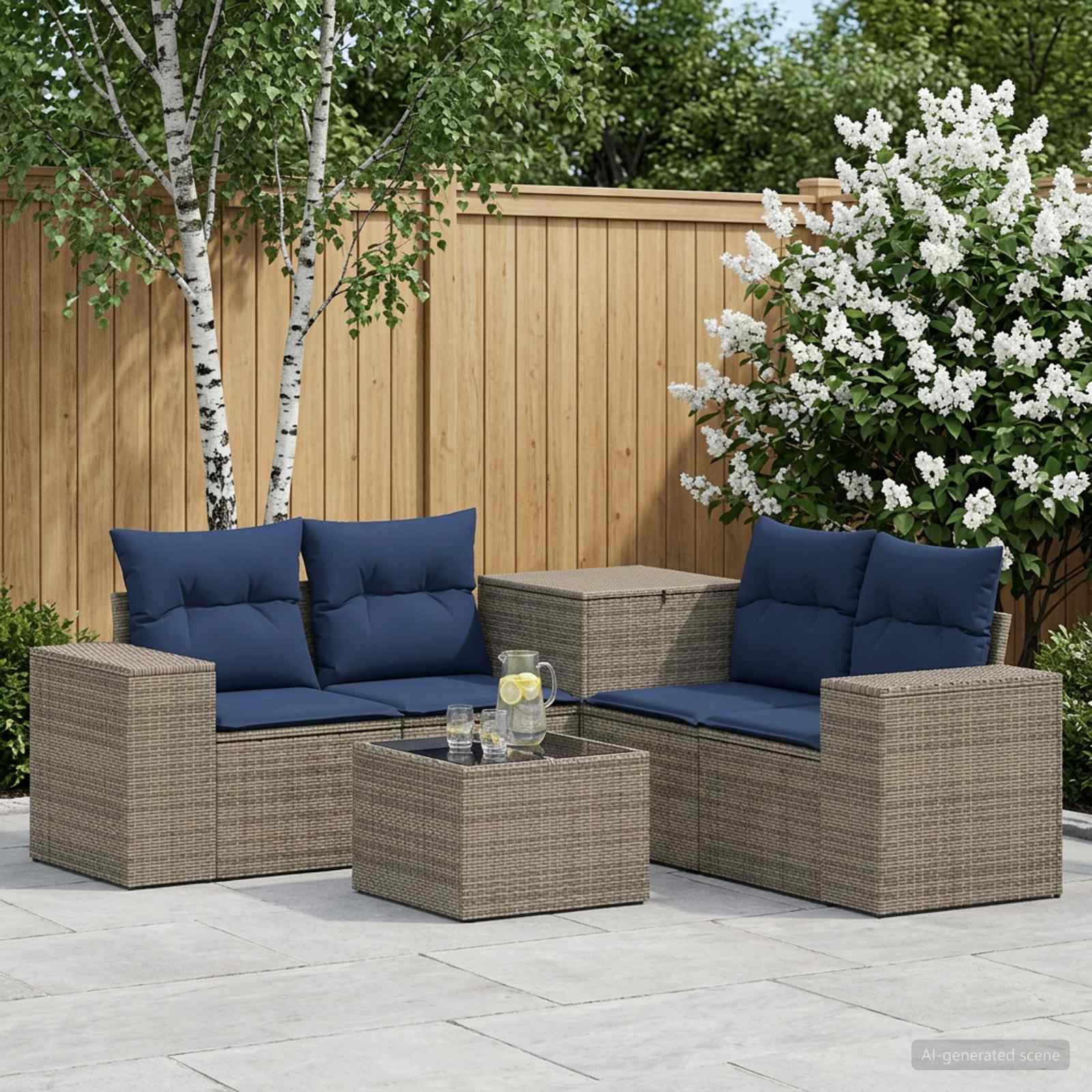vidaXL Bankstel 6 st Zwart Poly Rattan en Staal