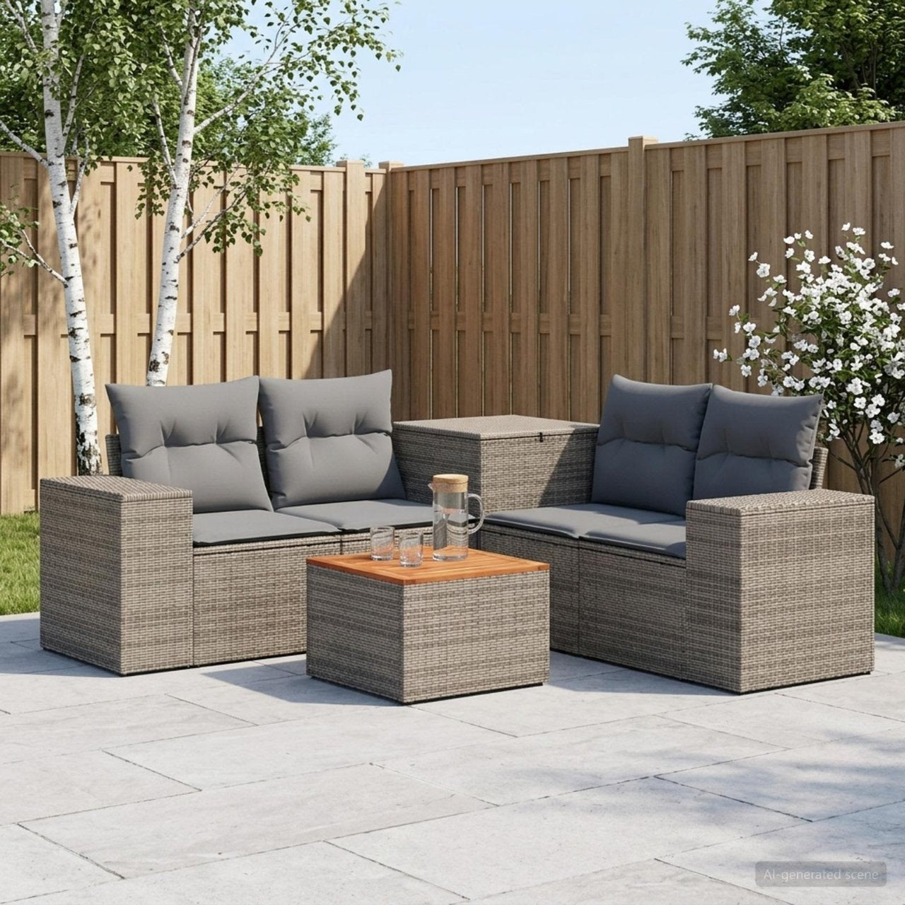 vidaXL Bankstel 6 st Zwart Poly Rattan en Staal