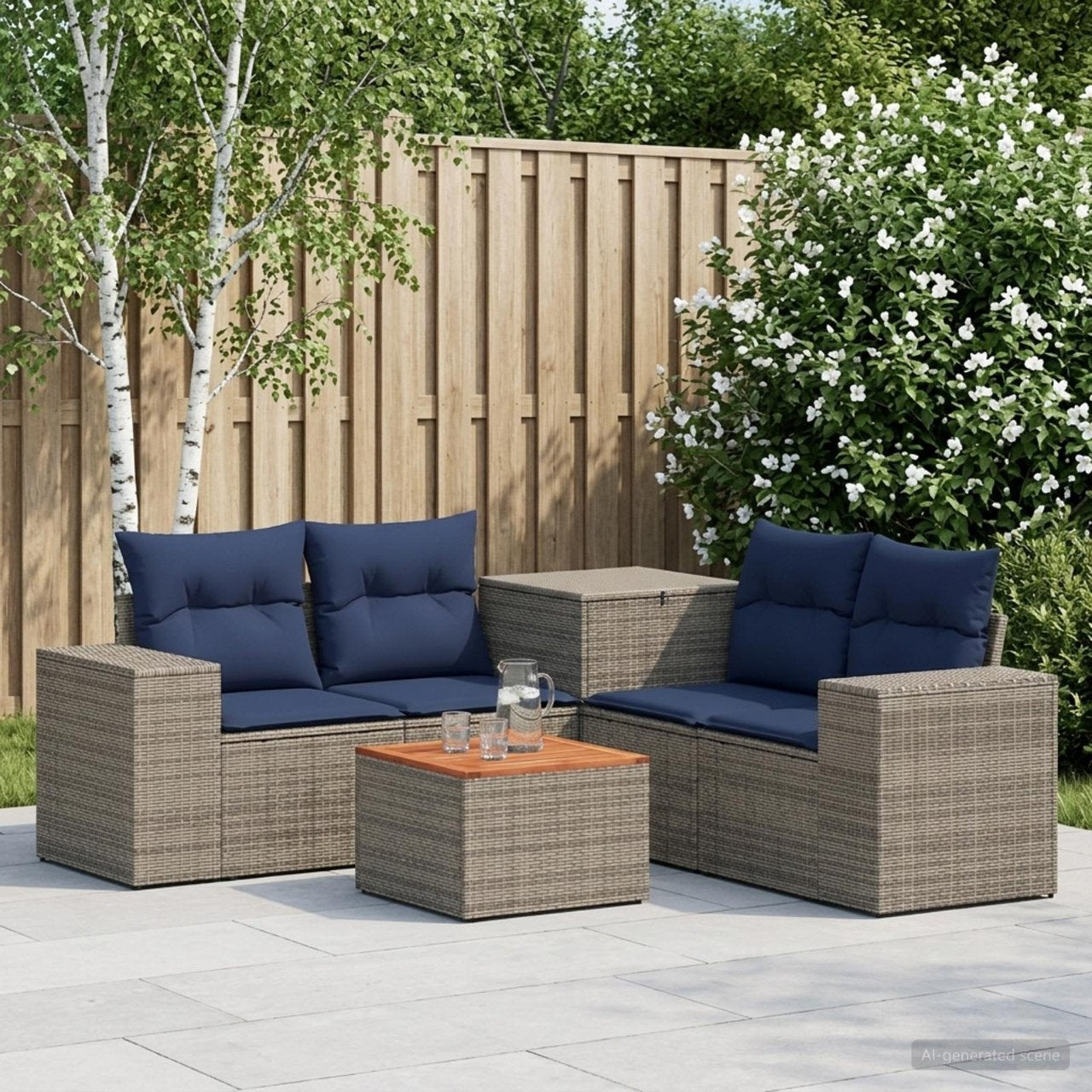 vidaXL Bankstel 6 st Zwart Poly Rattan en Staal