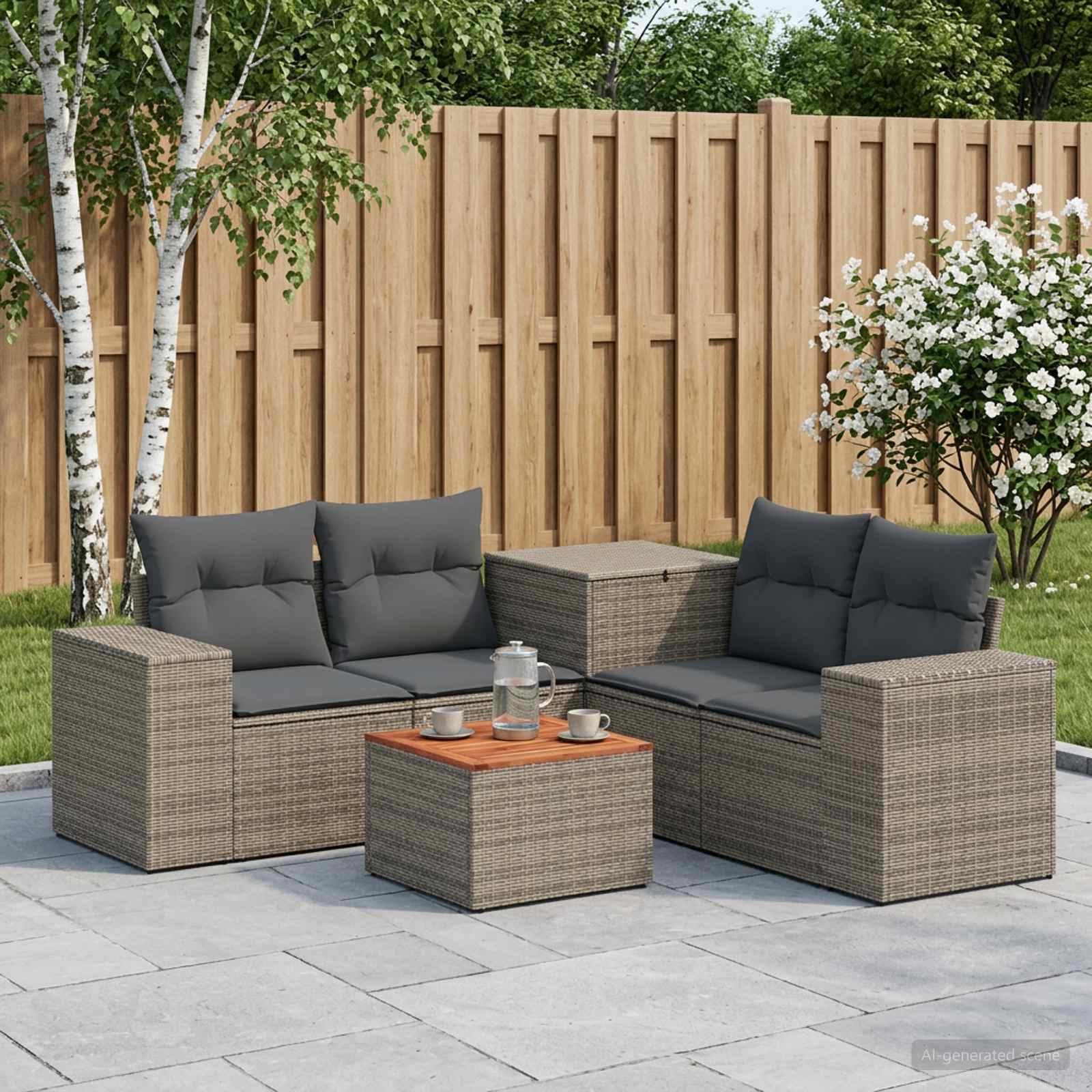 vidaXL Bankstel 6 st Zwart Poly Rattan en Staal