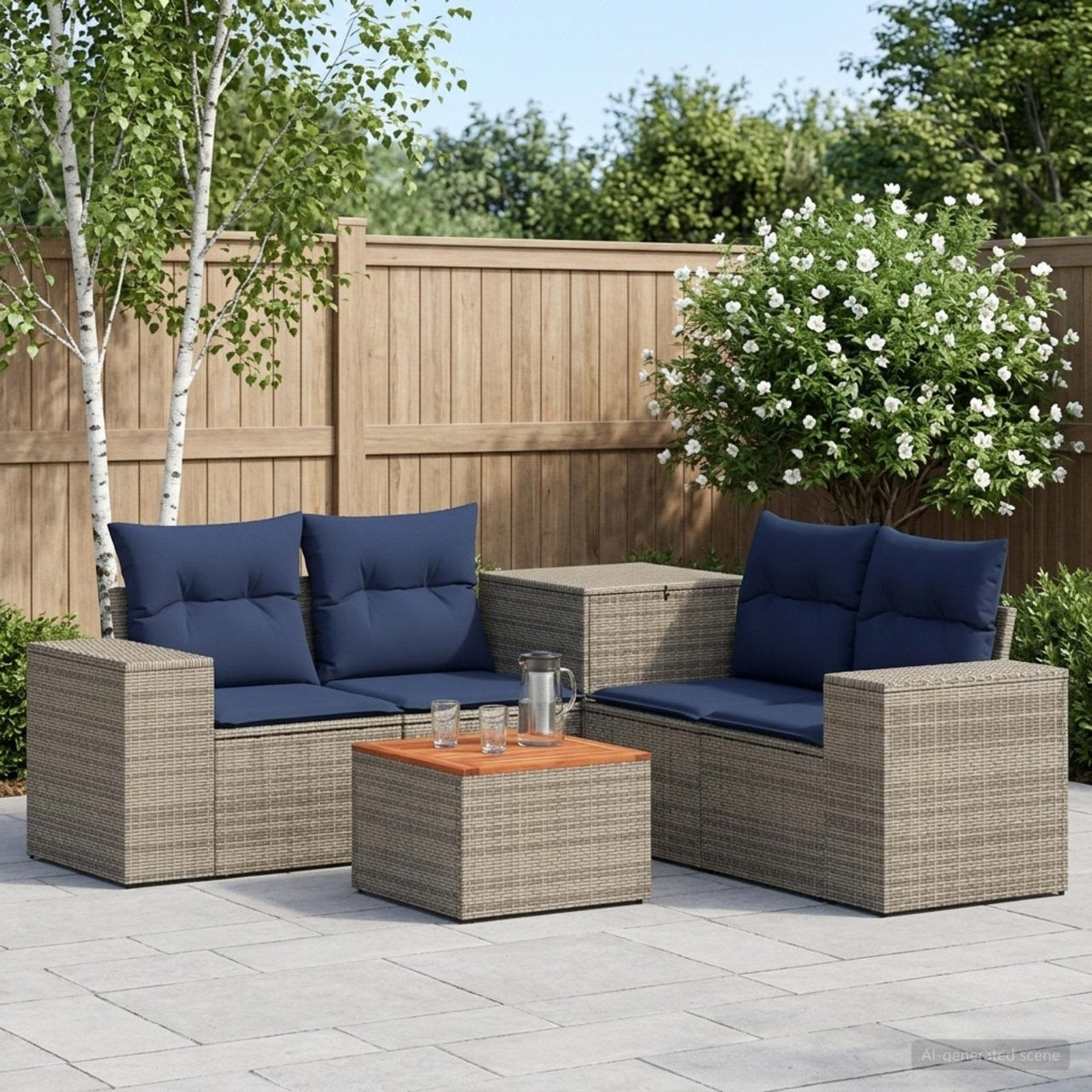 vidaXL Bankstel 6 st Zwart Poly Rattan en Staal