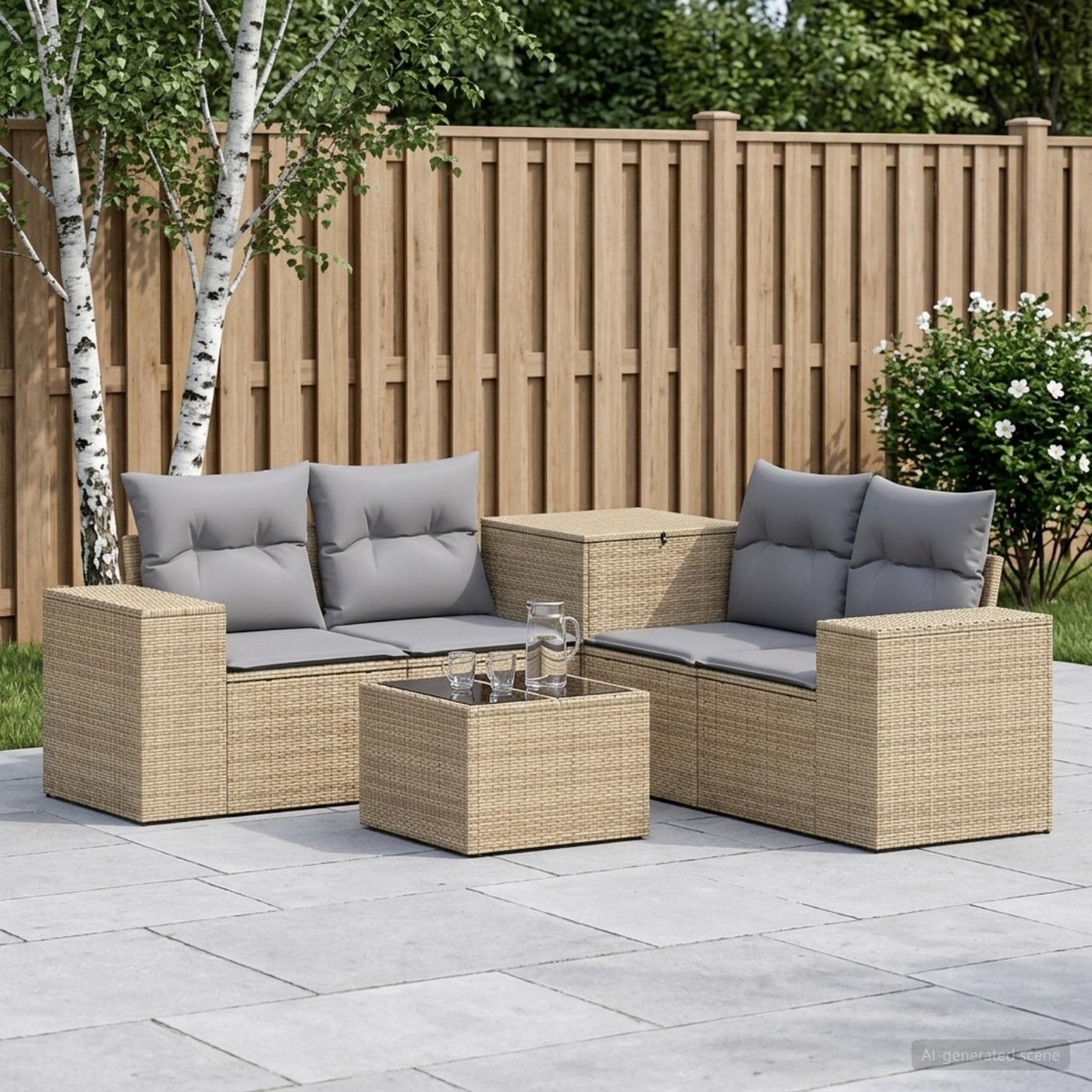 vidaXL Bankstel 6 st Zwart Poly Rattan en Staal