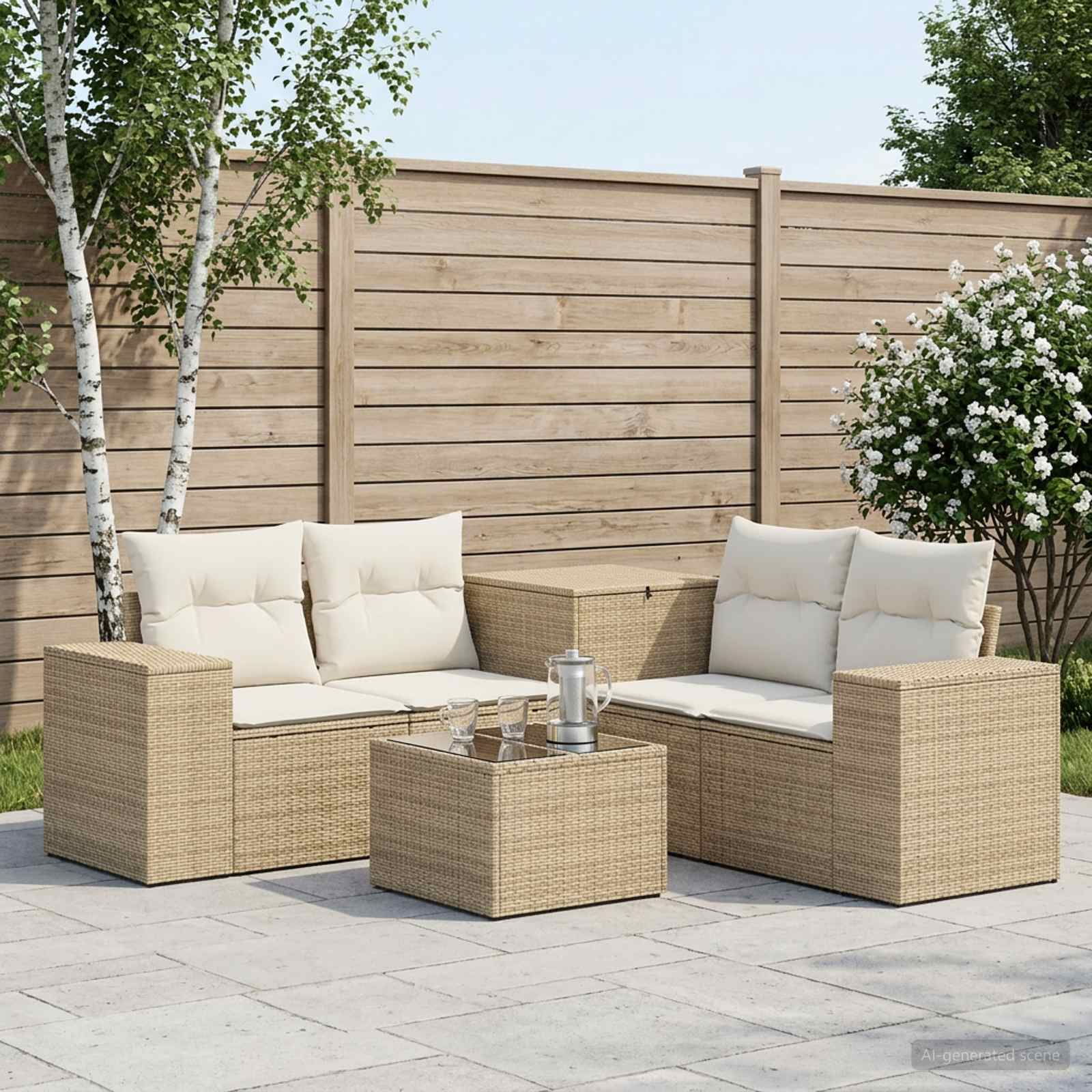 vidaXL Bankstel 6 st Zwart Poly Rattan en Staal