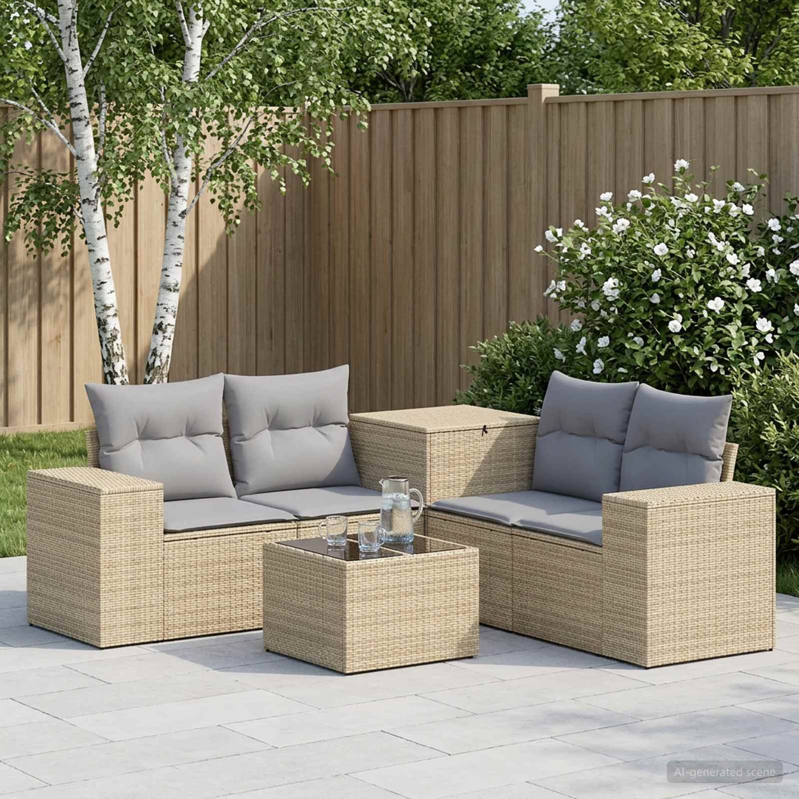 vidaXL Bankstel 6 st Zwart Poly Rattan en Staal