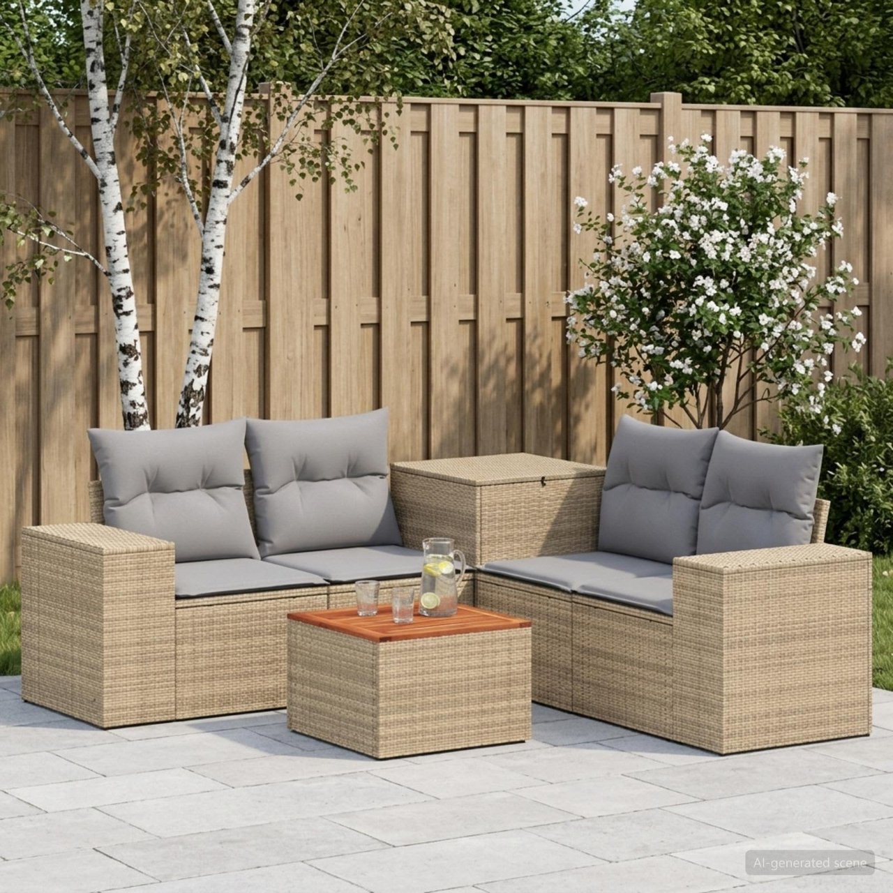 vidaXL Bankstel 6 st Zwart Poly Rattan en Staal