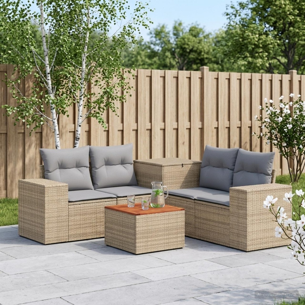 vidaXL Bankstel 6 st Zwart Poly Rattan en Staal