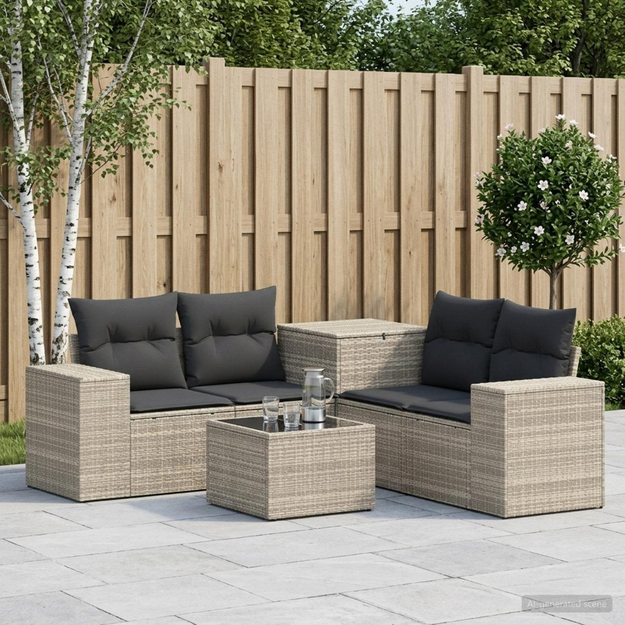 vidaXL Bankstel 6 st Zwart Poly Rattan en Staal