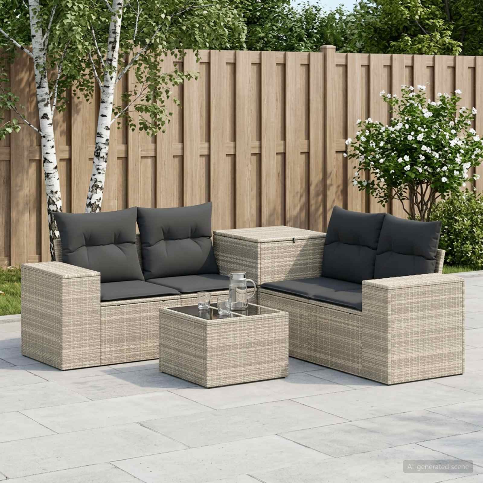 vidaXL Bankstel 6 st Zwart Poly Rattan en Staal