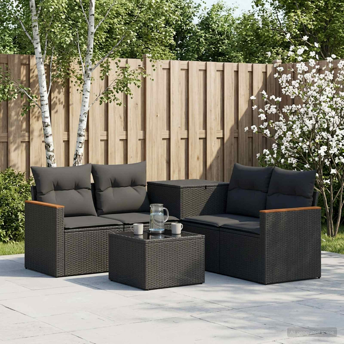 vidaXL Bankstel 6 st Zwart Poly Rattan en Staal