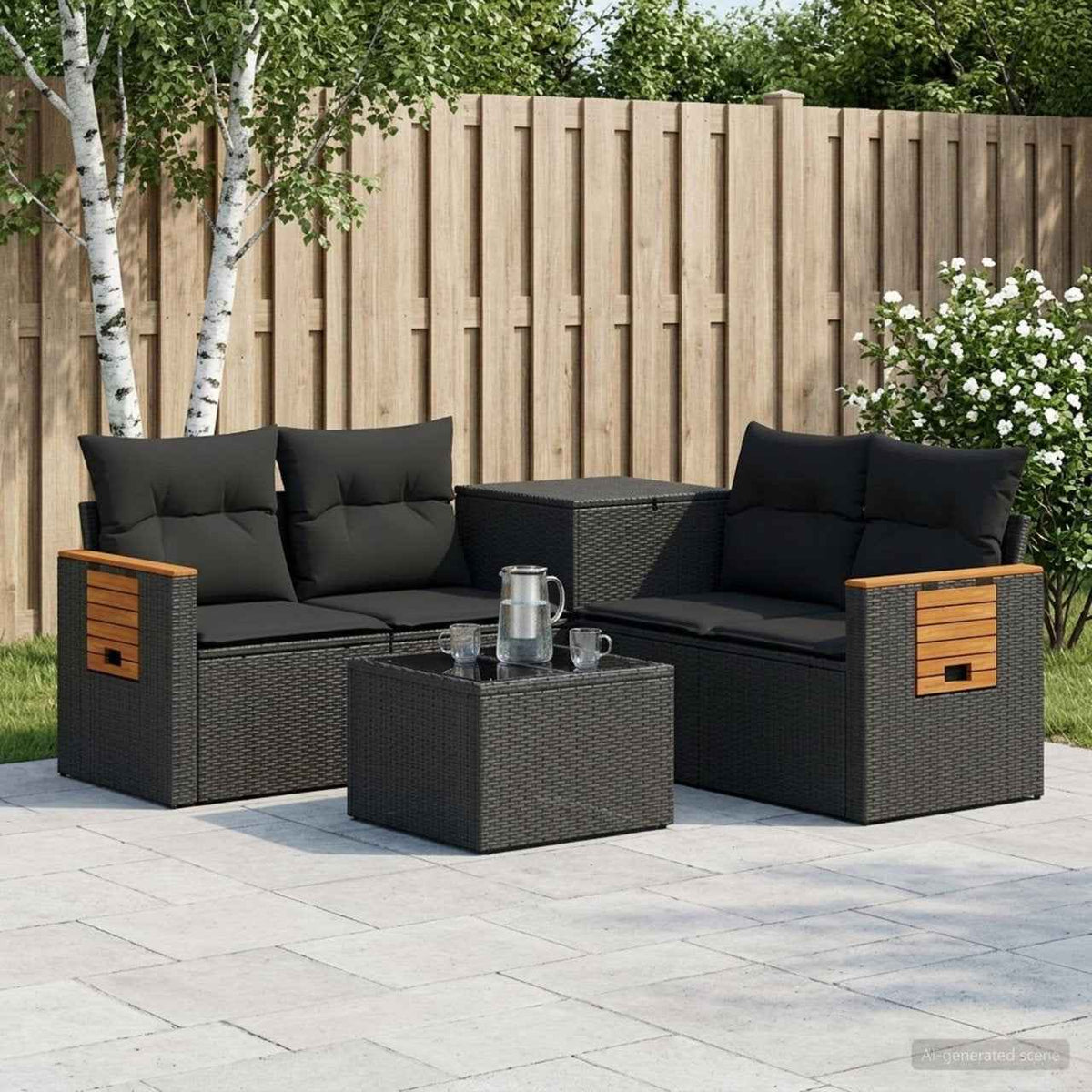 vidaXL Bankstel 6 st Zwart Poly Rattan en Staal