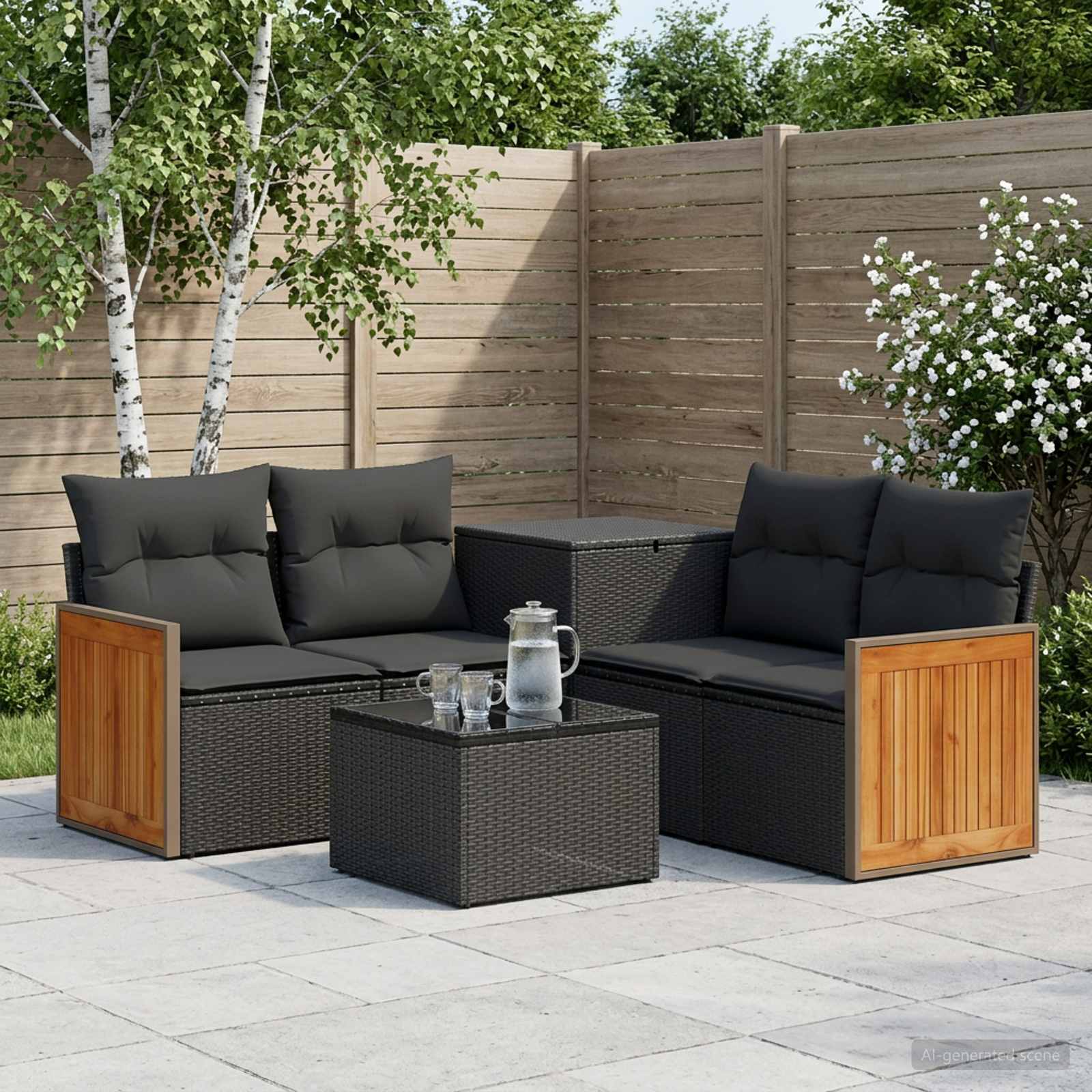 vidaXL Bankstel 6 st Zwart Poly Rattan en Staal