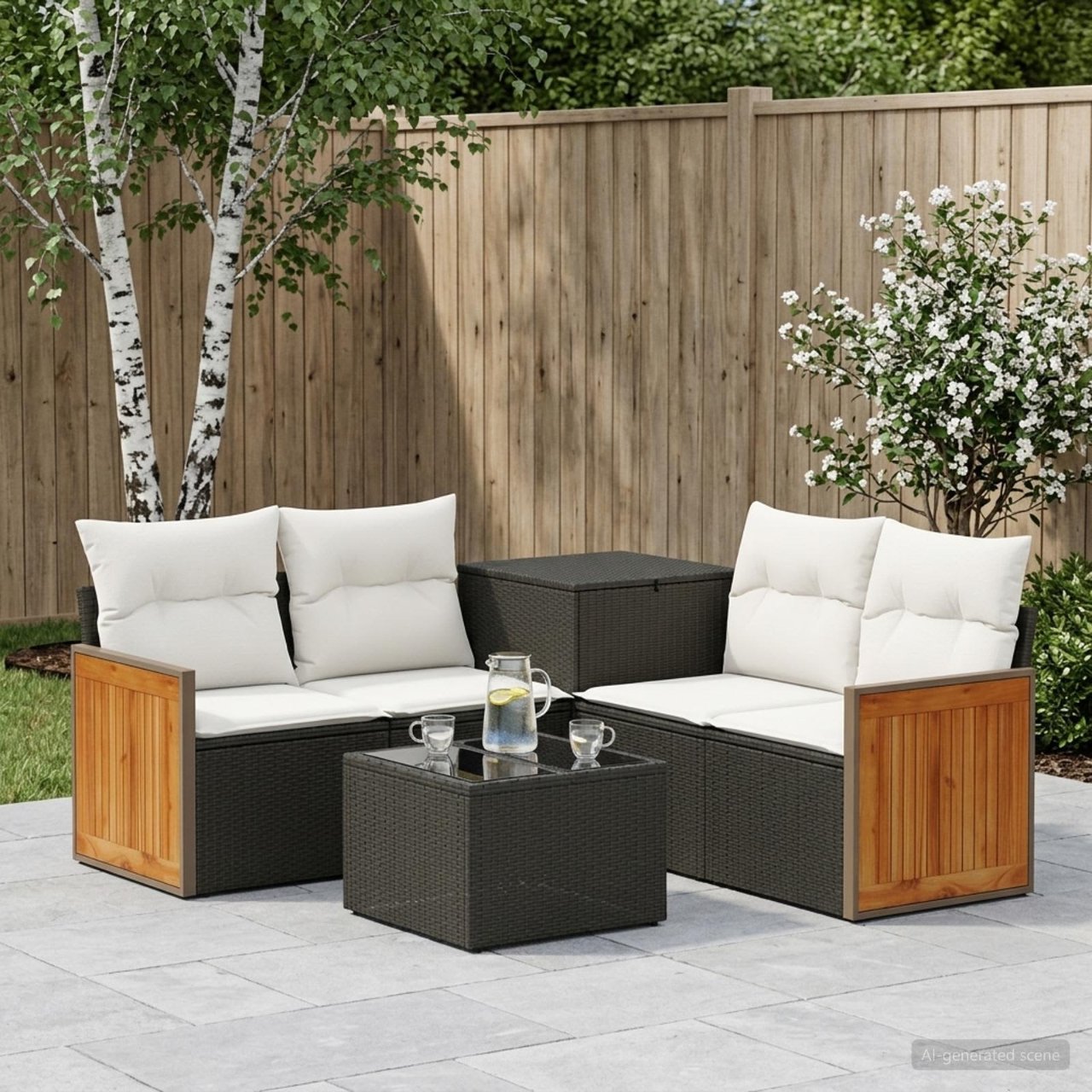 vidaXL Bankstel 6 st Zwart Poly Rattan en Staal