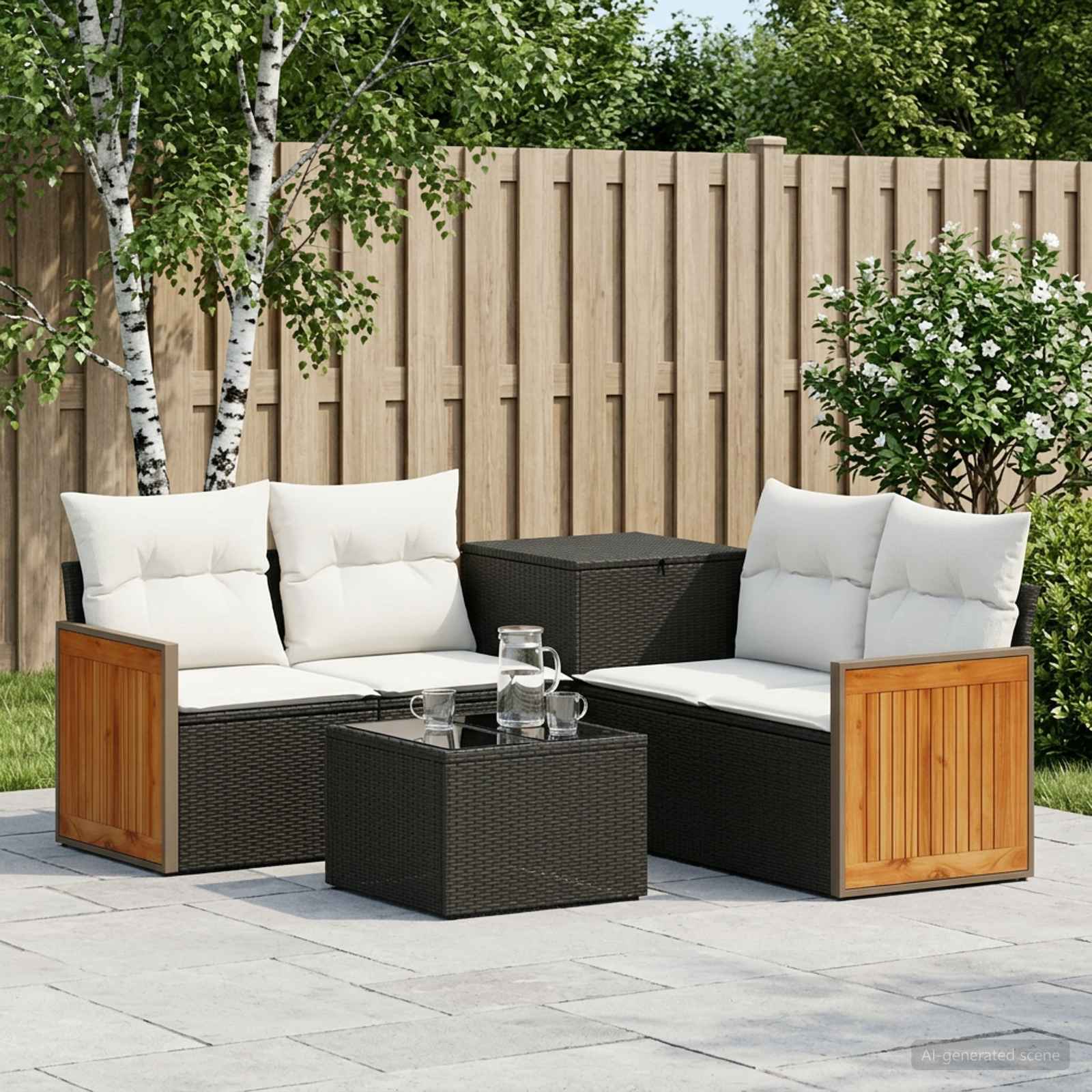 vidaXL Bankstel 6 st Zwart Poly Rattan en Staal