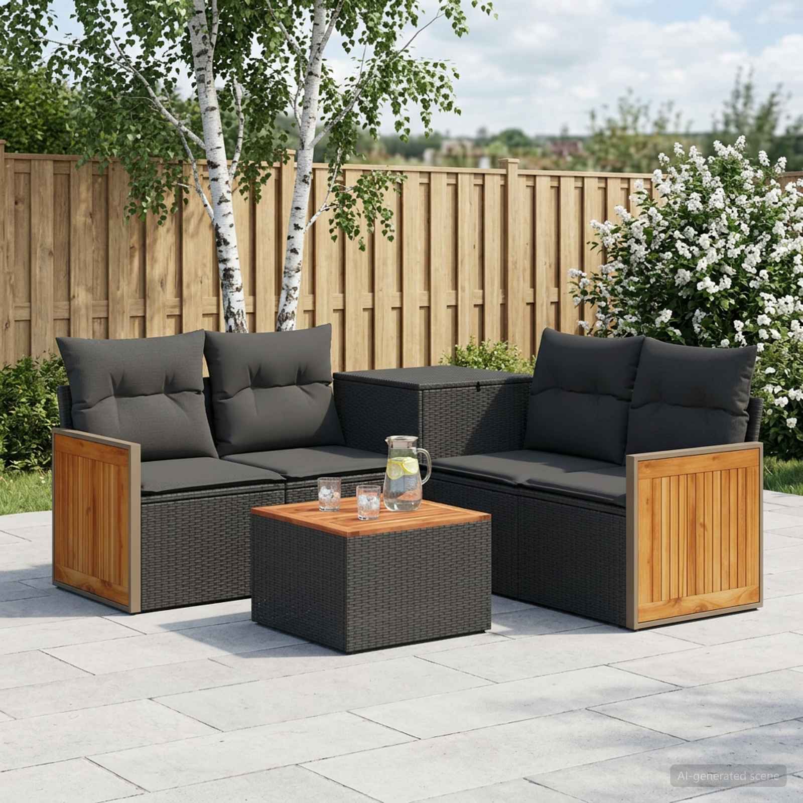 vidaXL Bankstel 6 st Zwart Poly Rattan en Staal