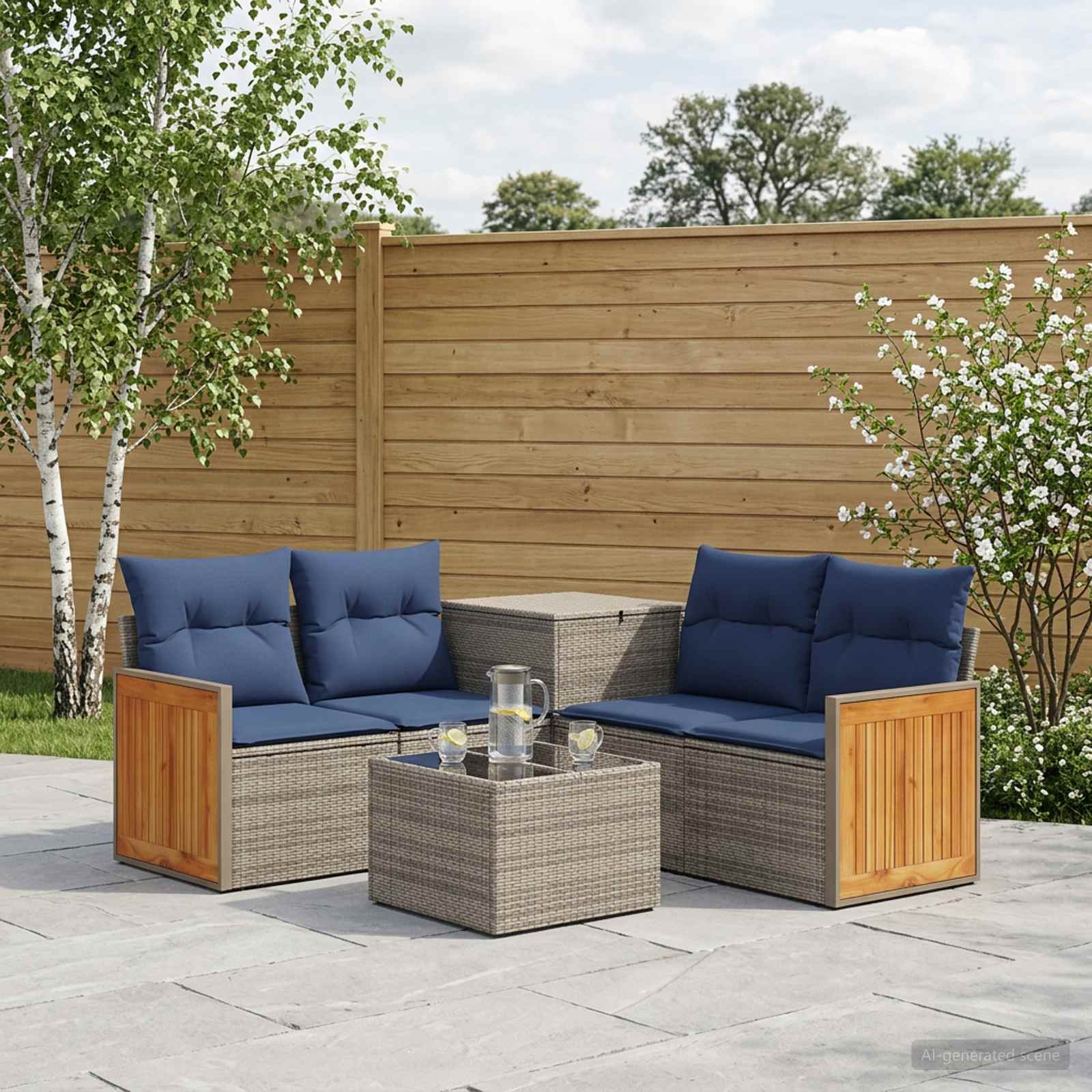 vidaXL Bankstel 6 st Zwart Poly Rattan en Staal