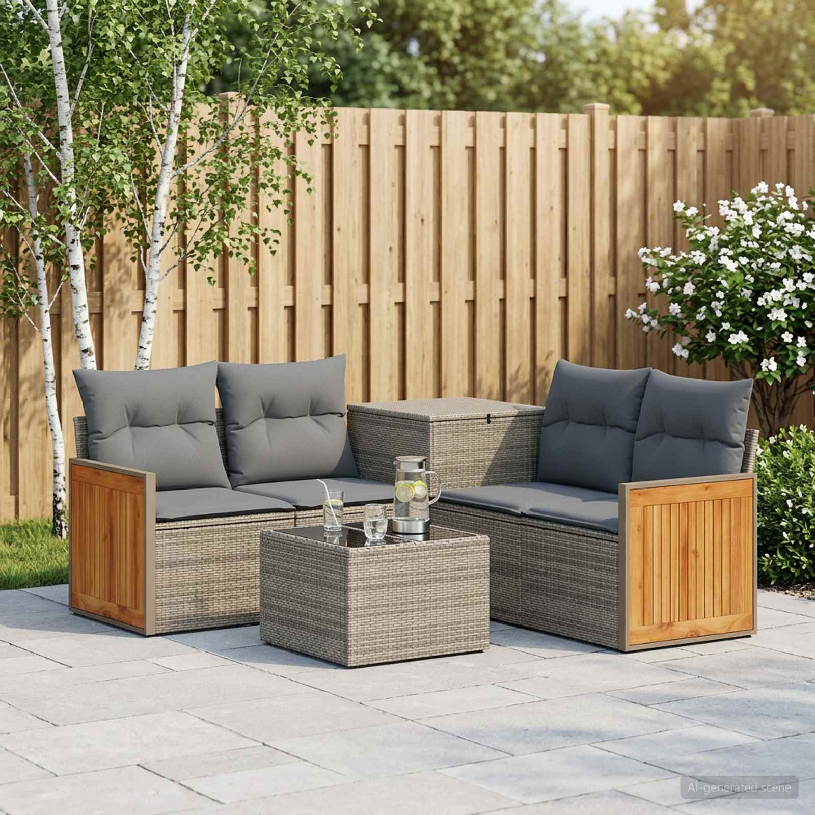 vidaXL Bankstel 6 st Zwart Poly Rattan en Staal