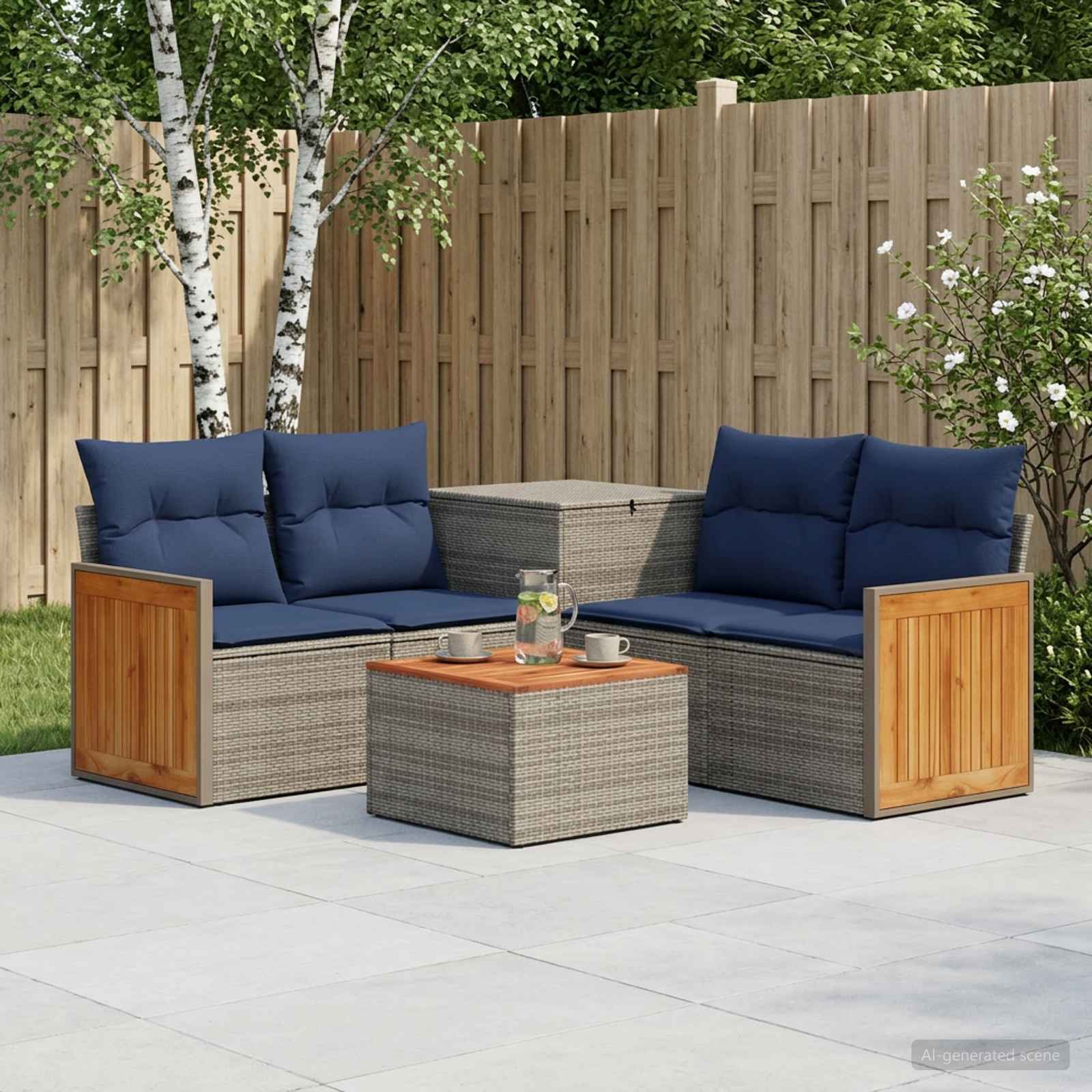 vidaXL Bankstel 6 st Zwart Poly Rattan en Staal