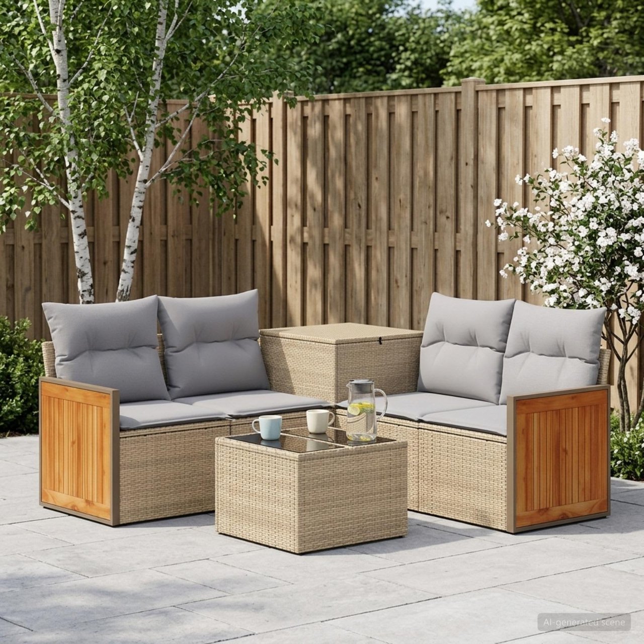 vidaXL Bankstel 6 st Zwart Poly Rattan en Staal
