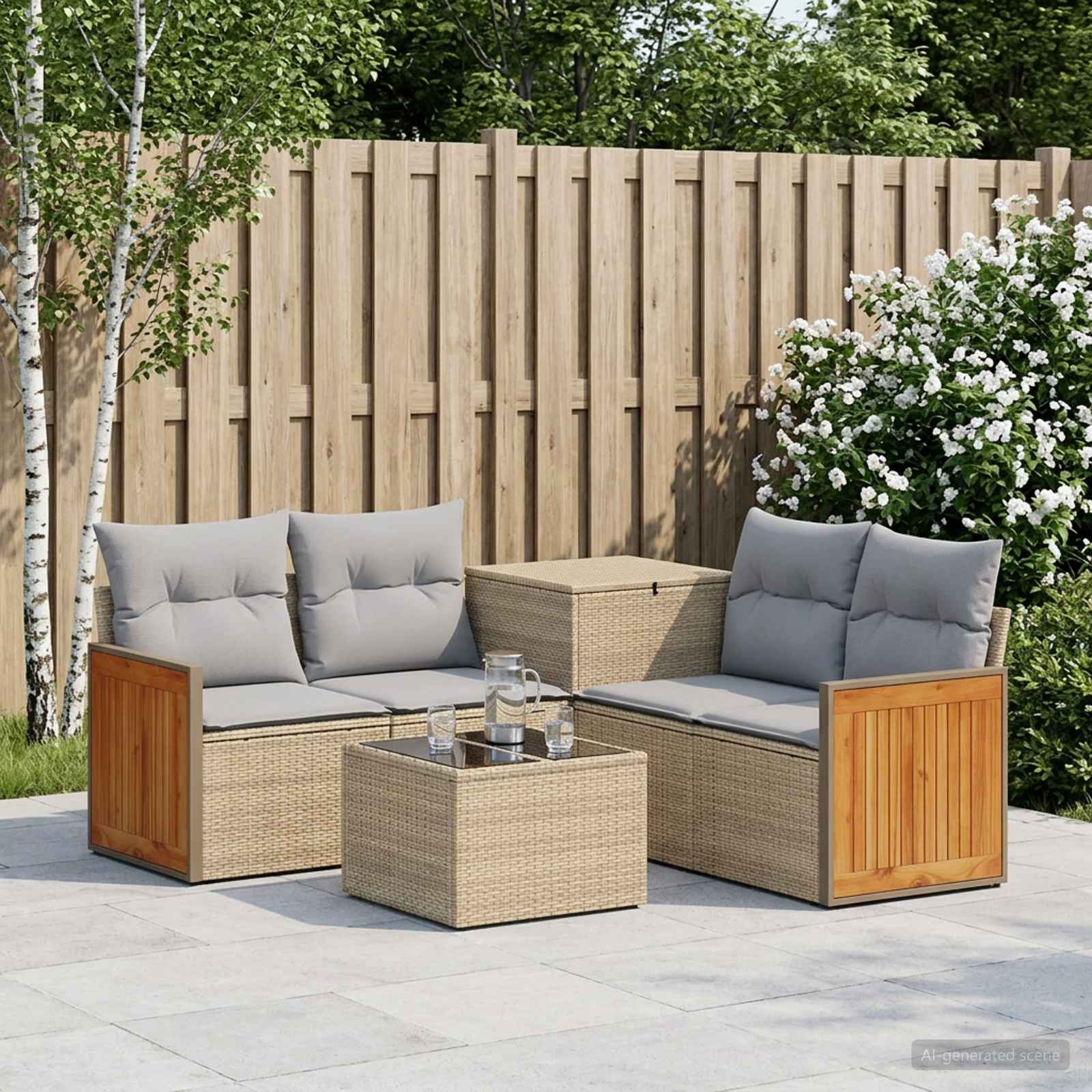 vidaXL Bankstel 6 st Zwart Poly Rattan en Staal