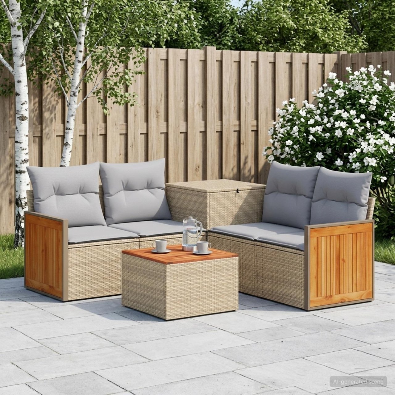 vidaXL Bankstel 6 st Zwart Poly Rattan en Staal
