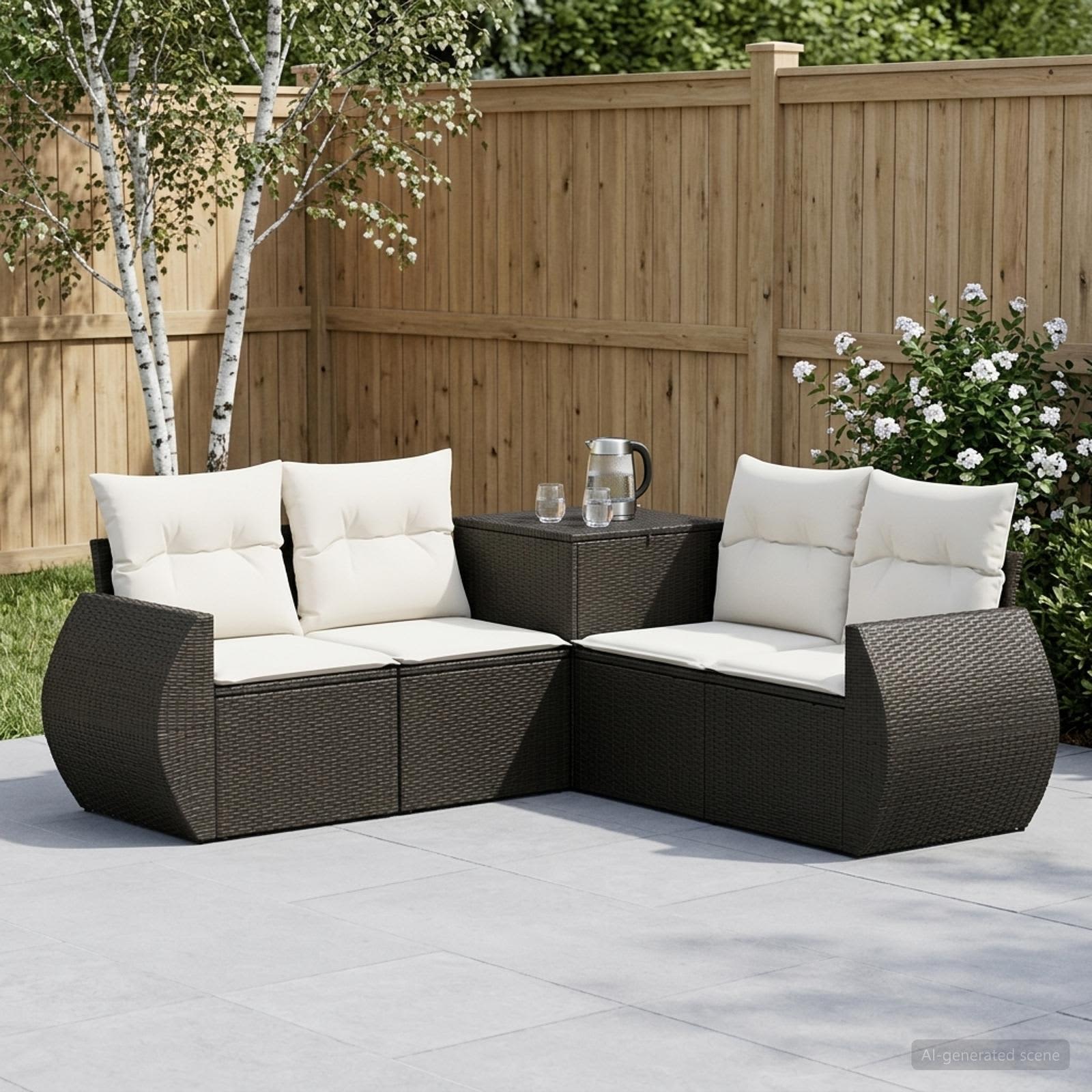 vidaXL Bankstel 5 st Zwart Poly Rattan en Staal