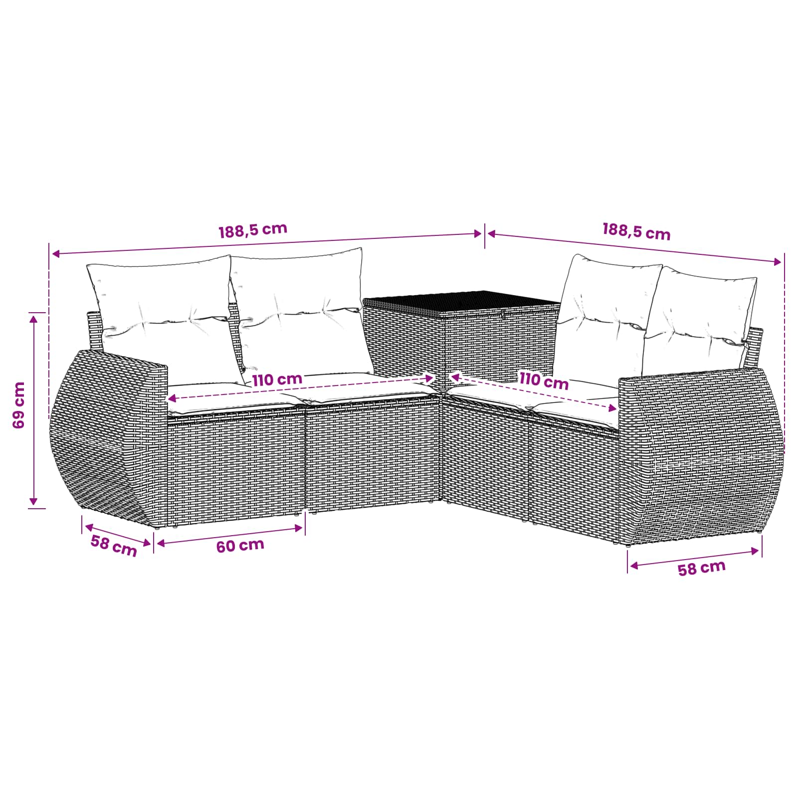 vidaXL Bankstel 5 st Zwart Poly Rattan en Staal