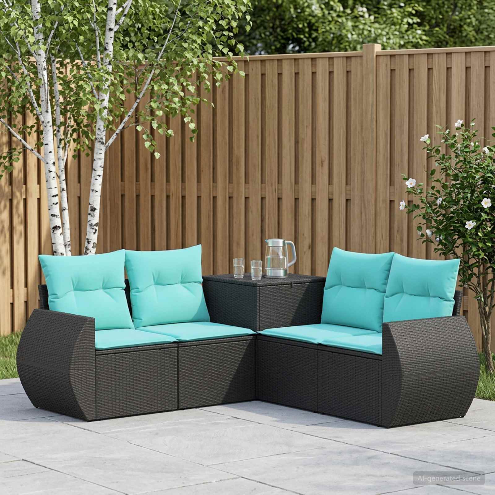 vidaXL Bankstel 5 st Zwart Poly Rattan en Staal