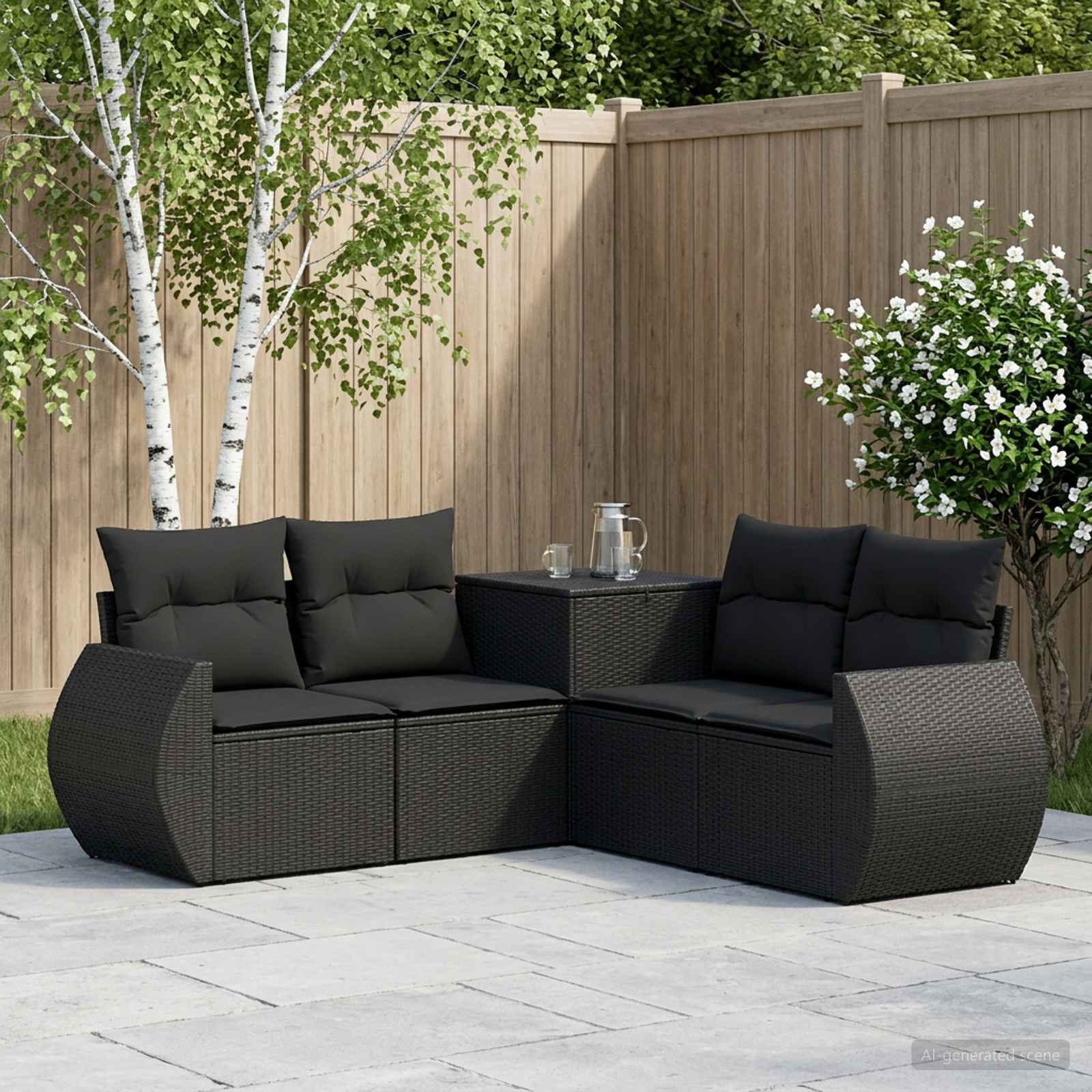 vidaXL Bankstel 5 st Zwart Poly Rattan en Staal