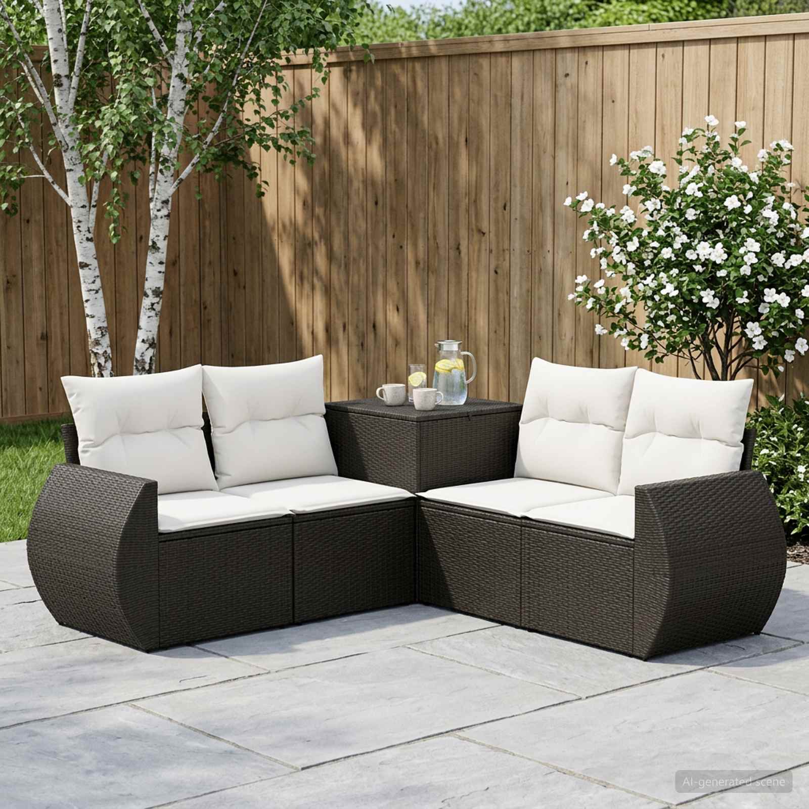 vidaXL Bankstel 5 st Zwart Poly Rattan en Staal