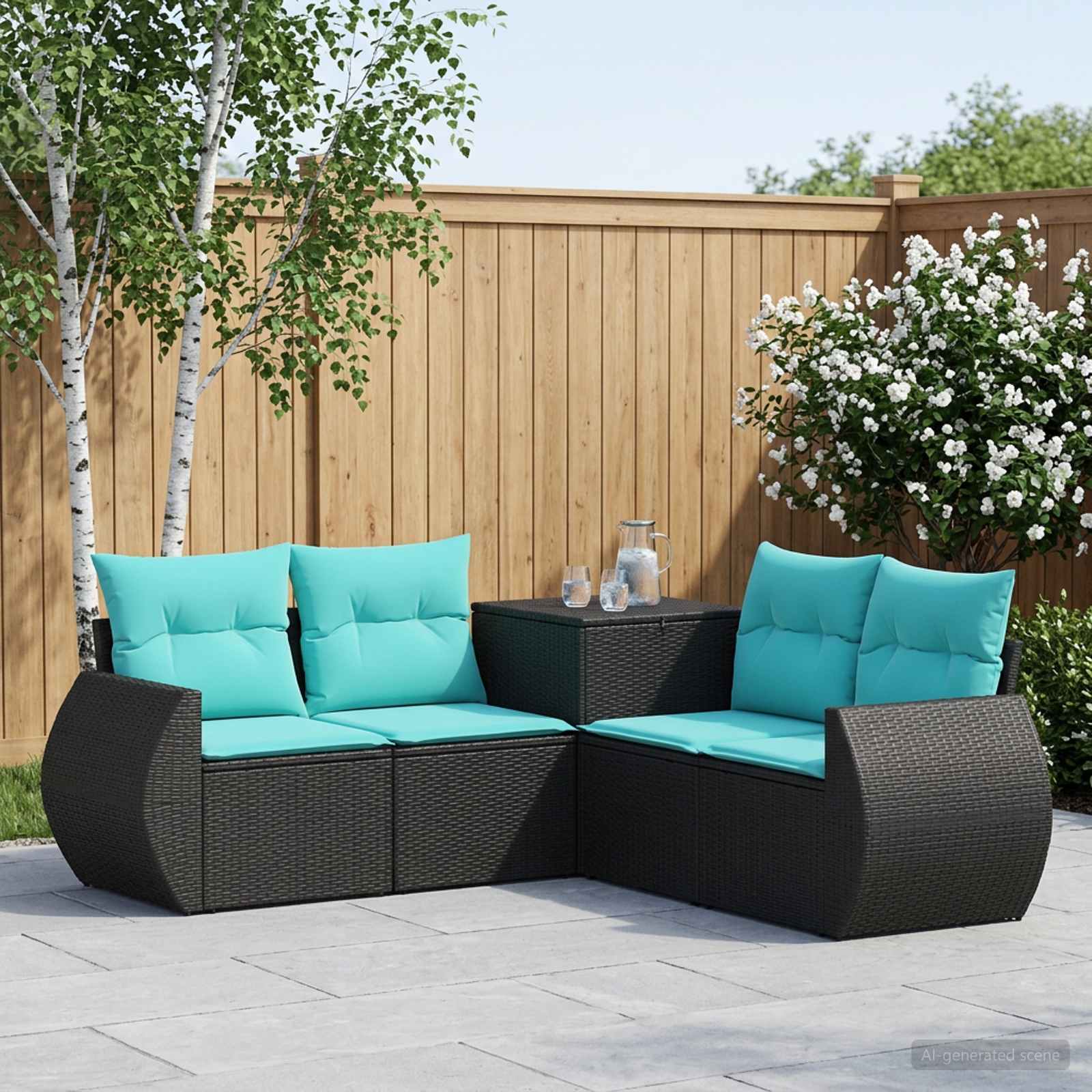 vidaXL Bankstel 5 st Zwart Poly Rattan en Staal