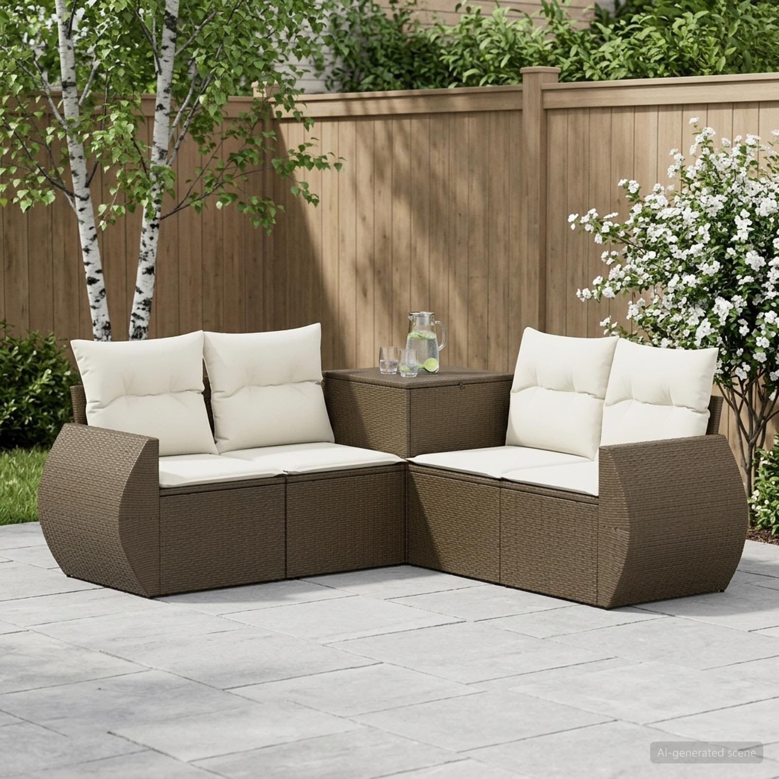 vidaXL Bankstel 5 st Zwart Poly Rattan en Staal
