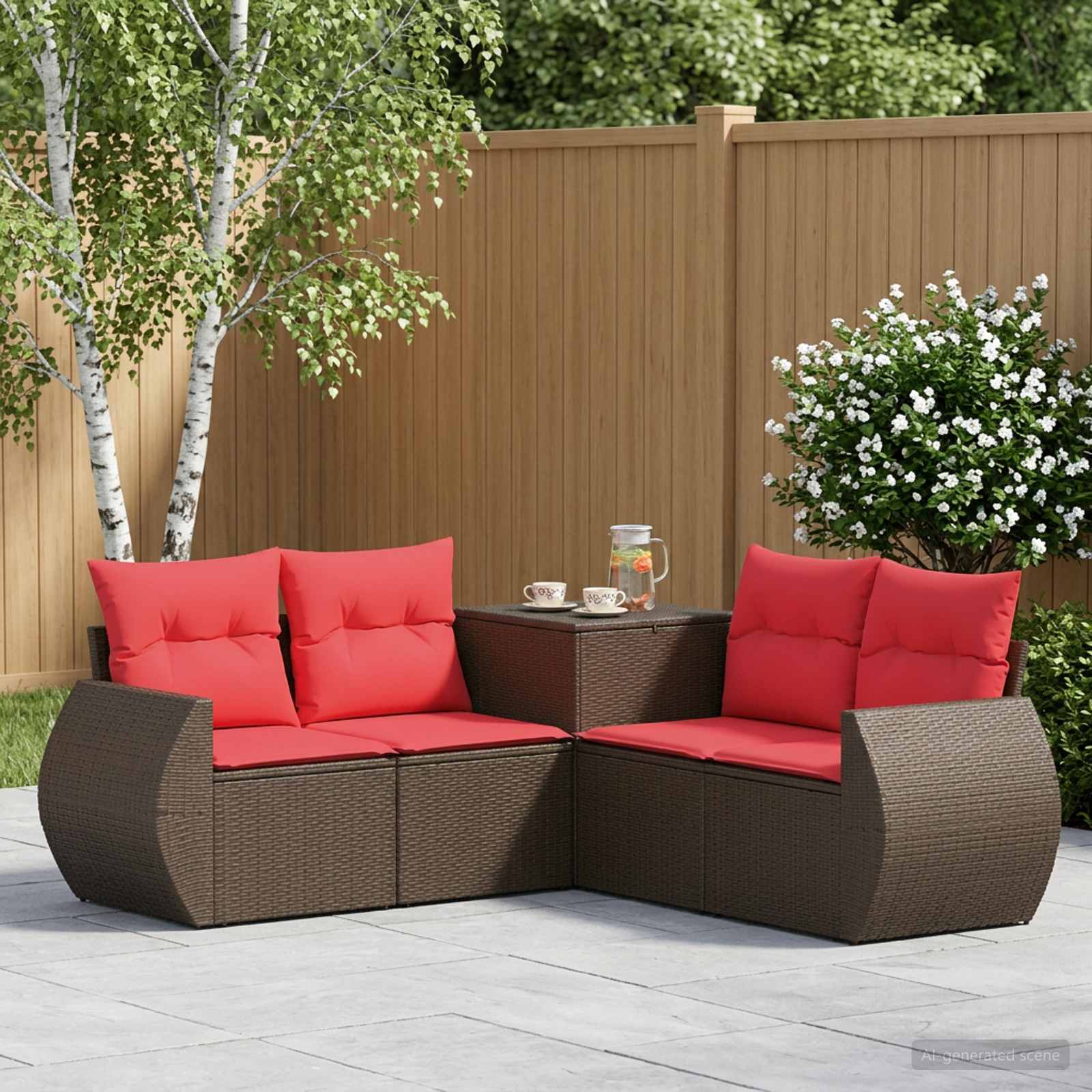 vidaXL Bankstel 5 st Zwart Poly Rattan en Staal