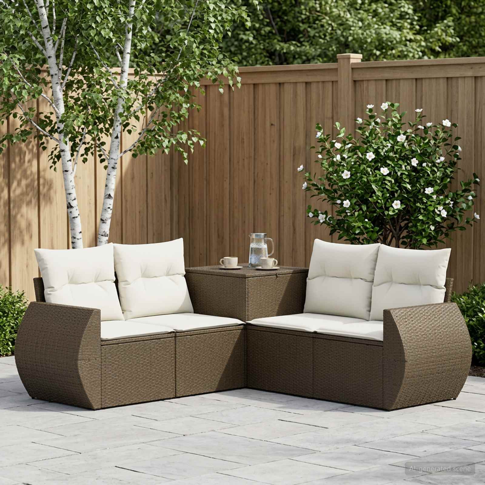 vidaXL Bankstel 5 st Zwart Poly Rattan en Staal