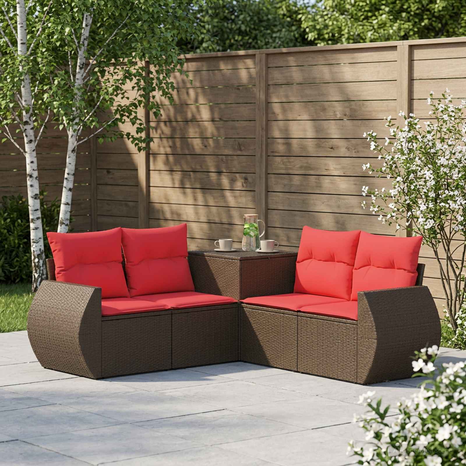 vidaXL Bankstel 5 st Zwart Poly Rattan en Staal