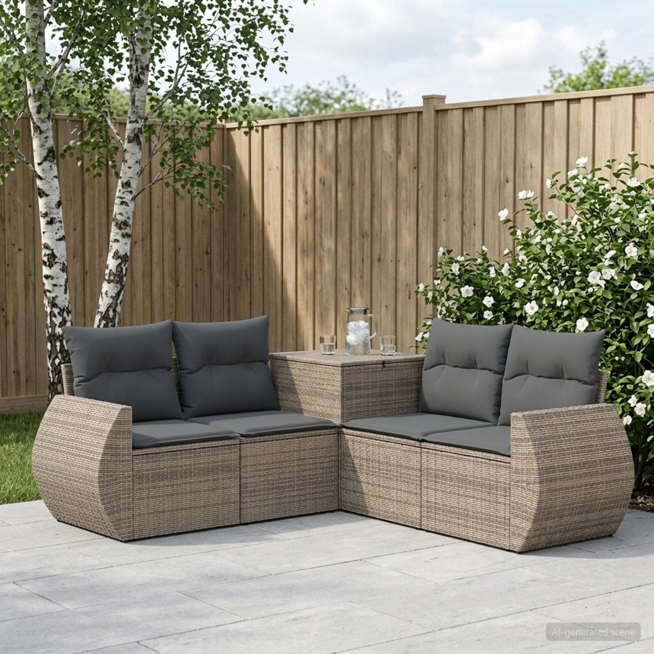 vidaXL Bankstel 5 st Zwart Poly Rattan en Staal
