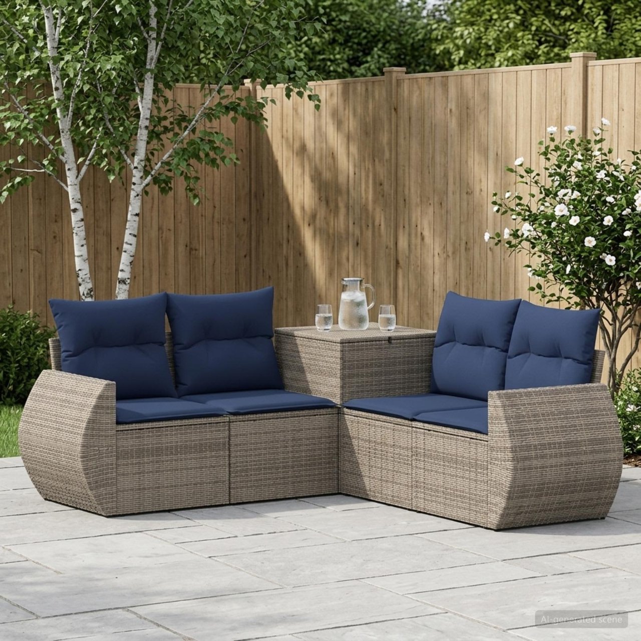 vidaXL Bankstel 5 st Zwart Poly Rattan en Staal