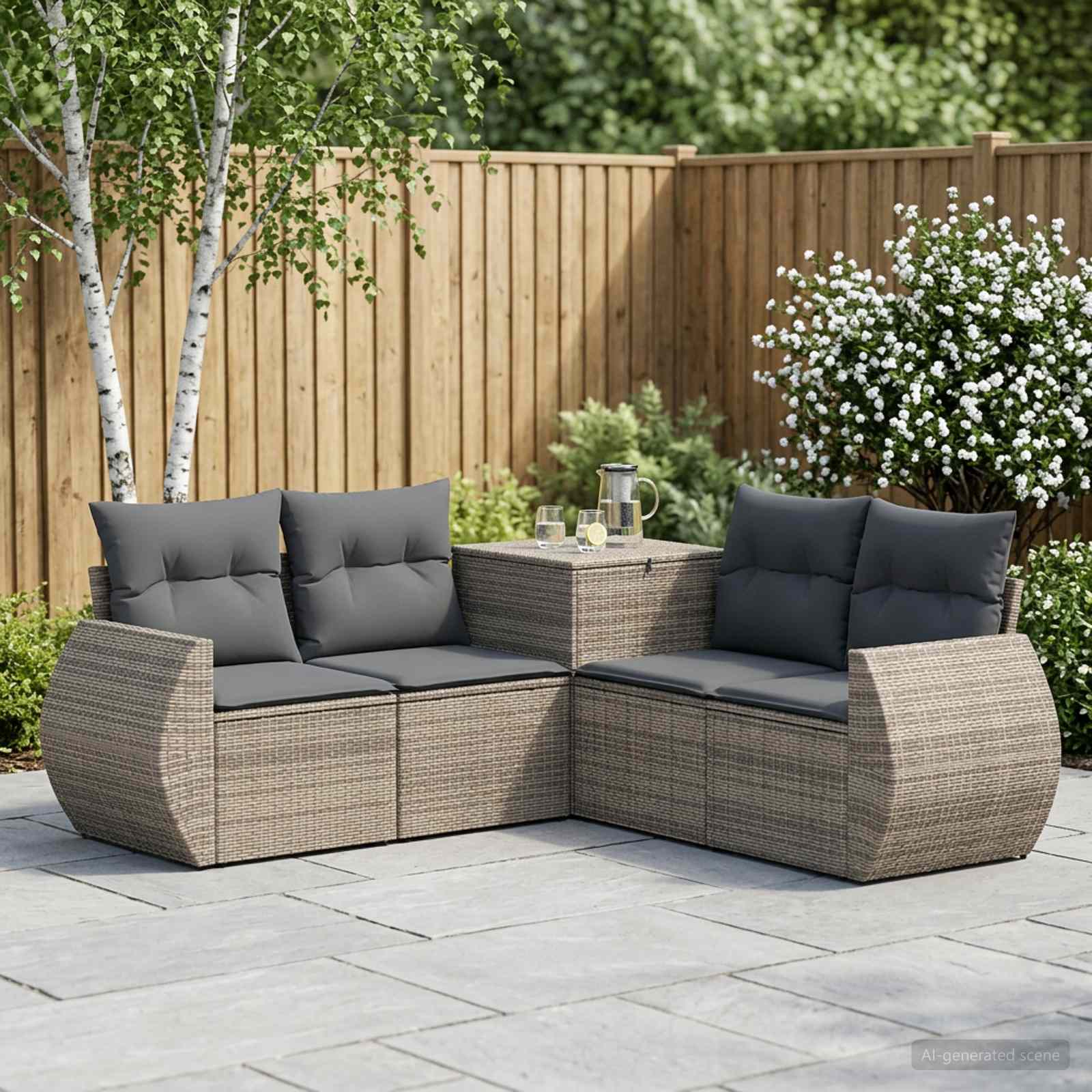 vidaXL Bankstel 5 st Zwart Poly Rattan en Staal