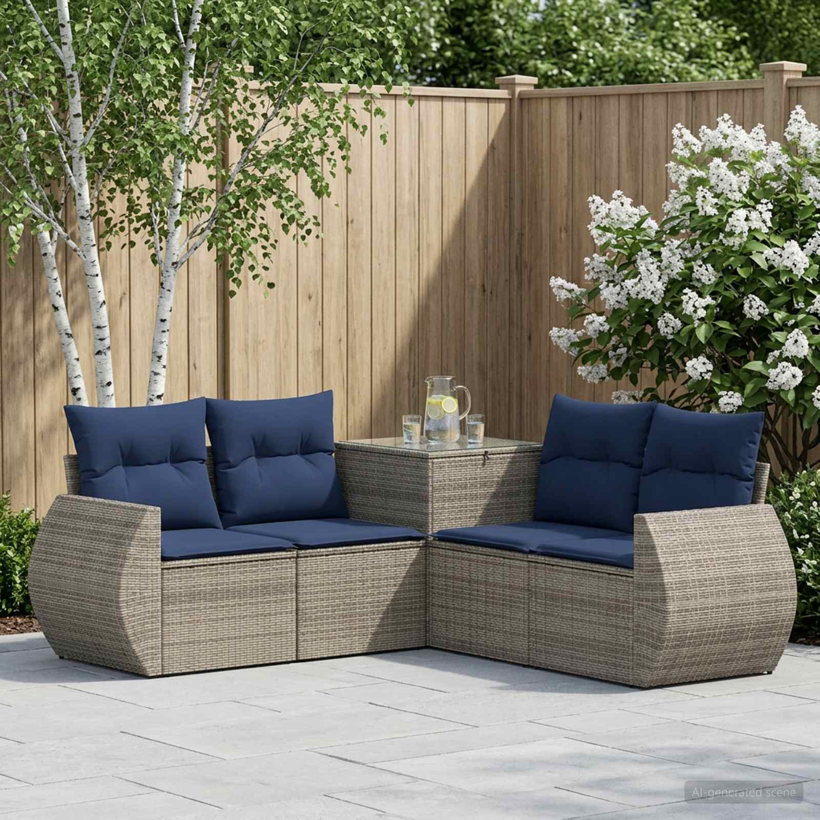 vidaXL Bankstel 5 st Zwart Poly Rattan en Staal