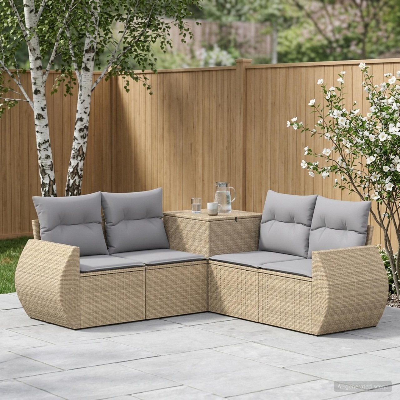 vidaXL Bankstel 5 st Zwart Poly Rattan en Staal