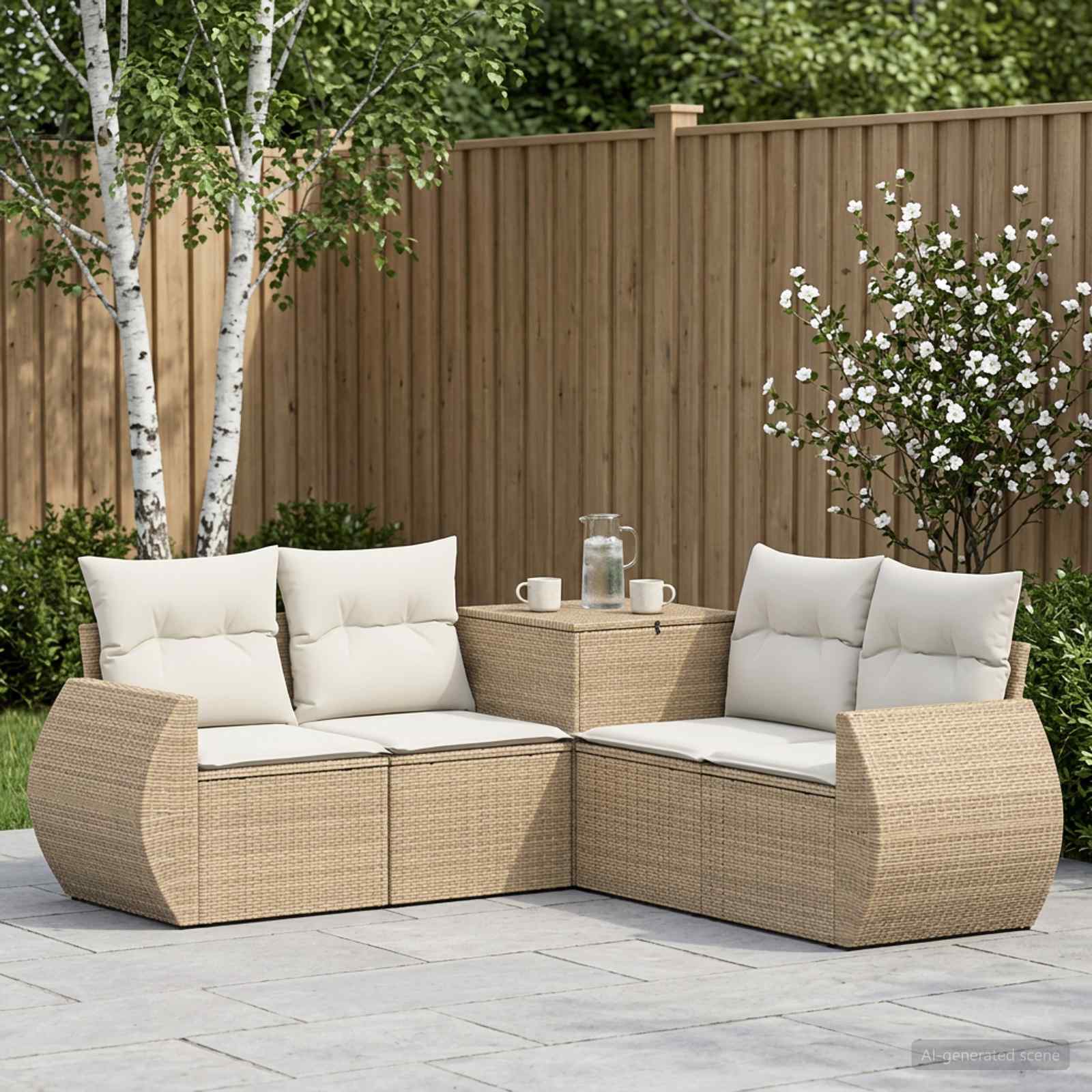 vidaXL Bankstel 5 st Zwart Poly Rattan en Staal