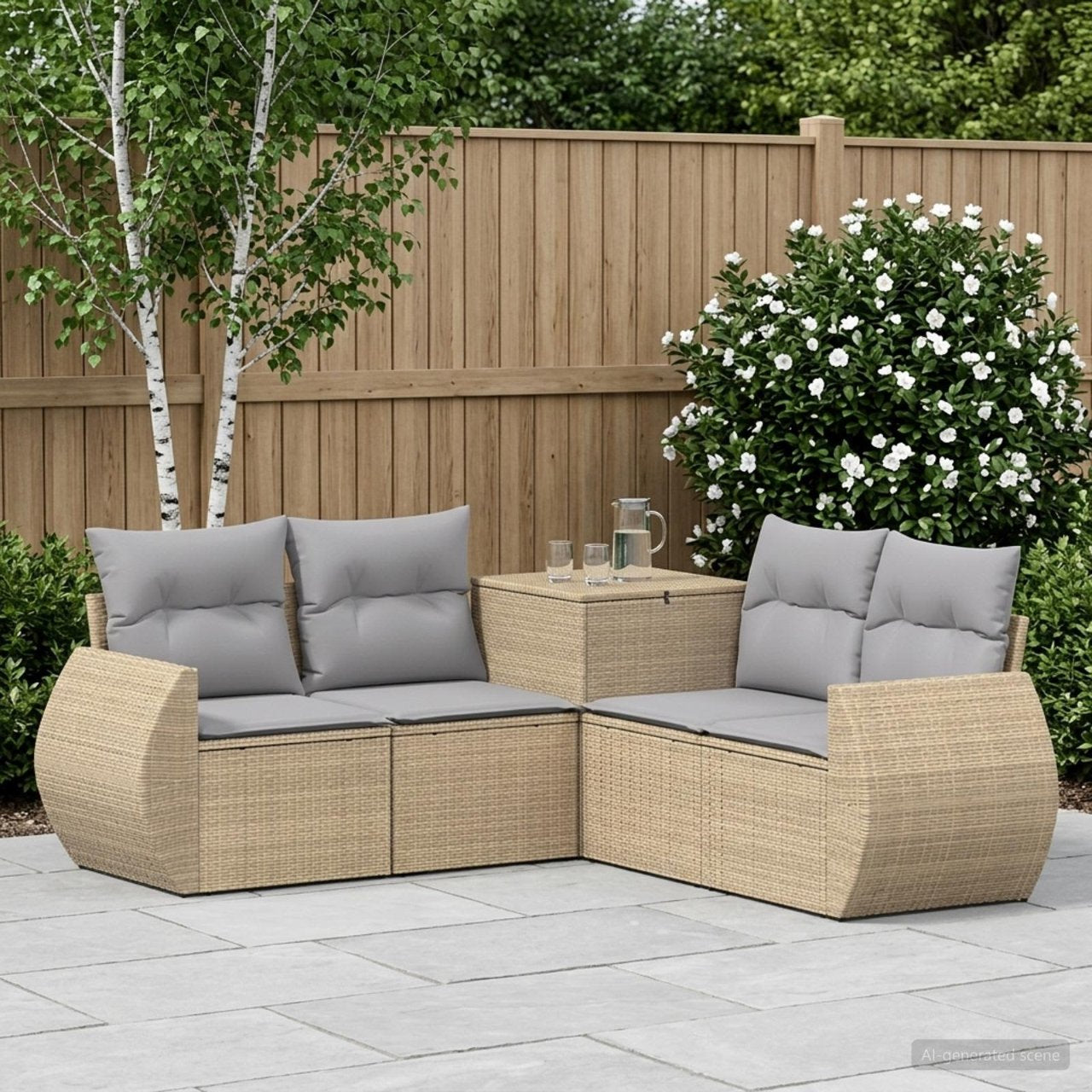 vidaXL Bankstel 5 st Zwart Poly Rattan en Staal