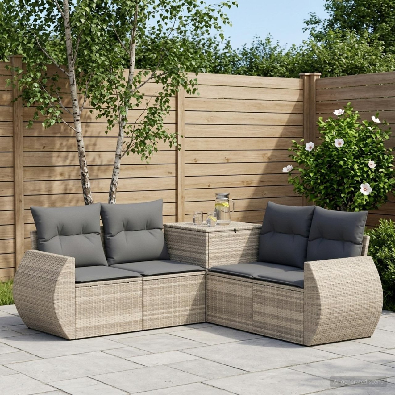 vidaXL Bankstel 5 st Zwart Poly Rattan en Staal