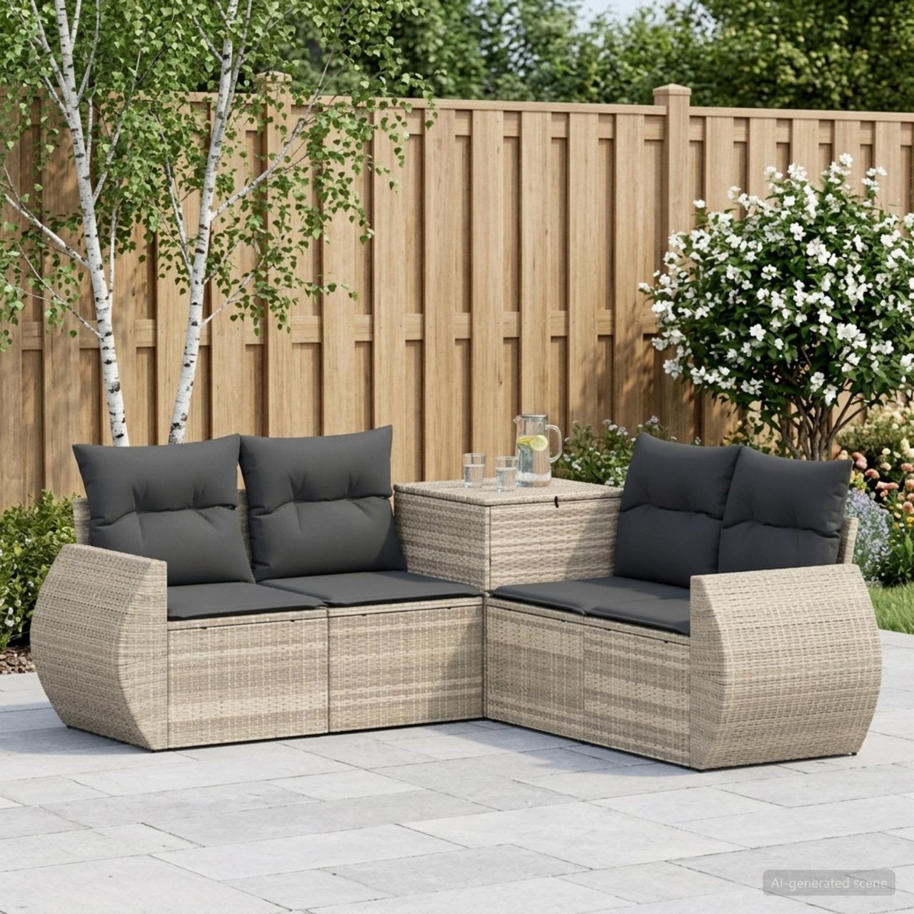 vidaXL Bankstel 5 st Zwart Poly Rattan en Staal