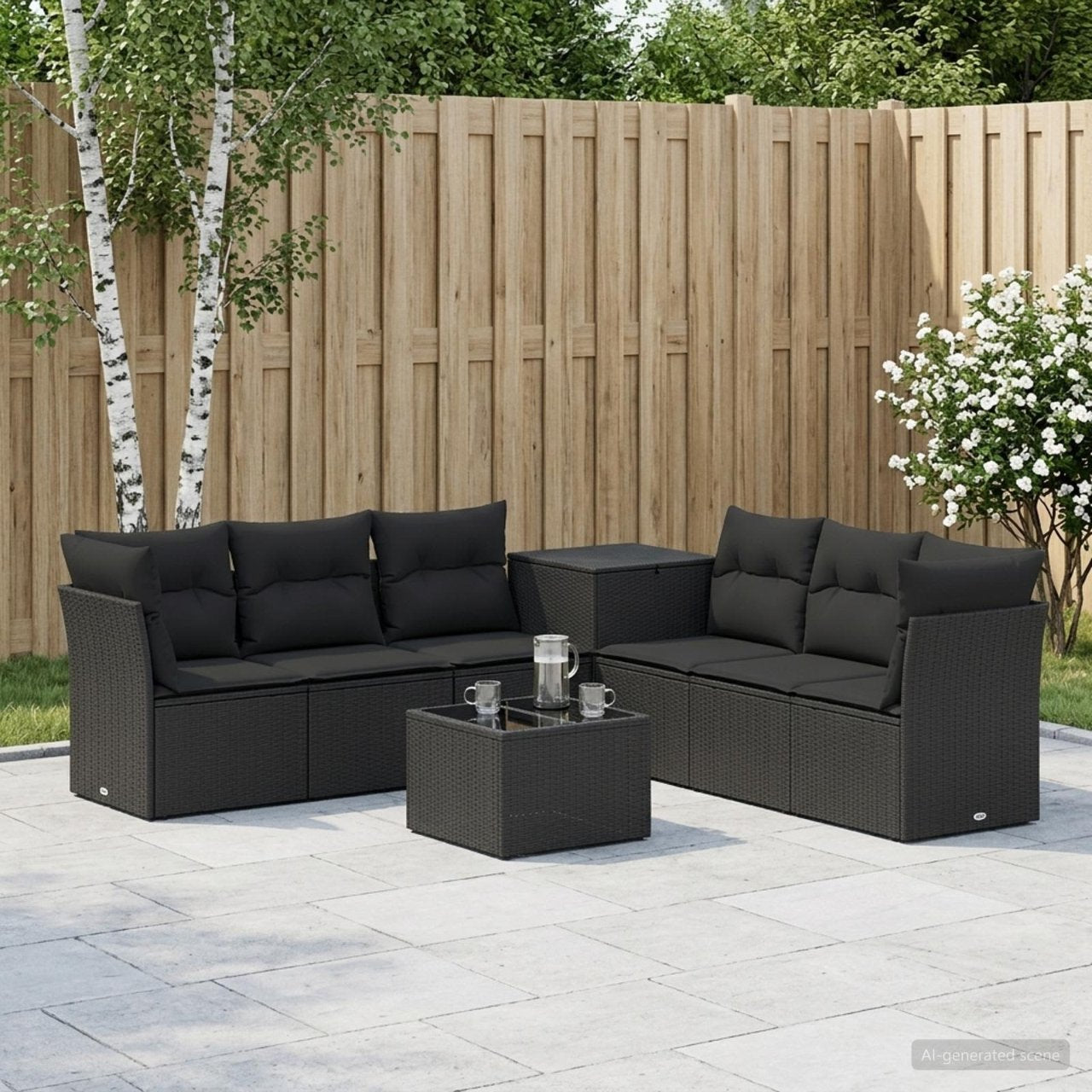 vidaXL Bankstel 8 st Zwart Poly Rattan en Staal
