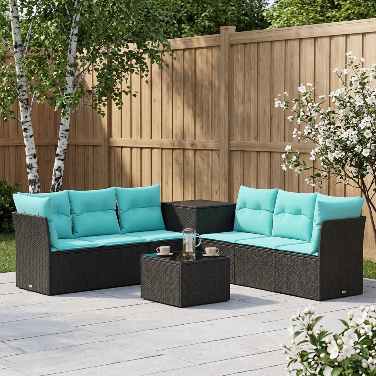 vidaXL Bankstel 8 st Zwart Poly Rattan en Staal