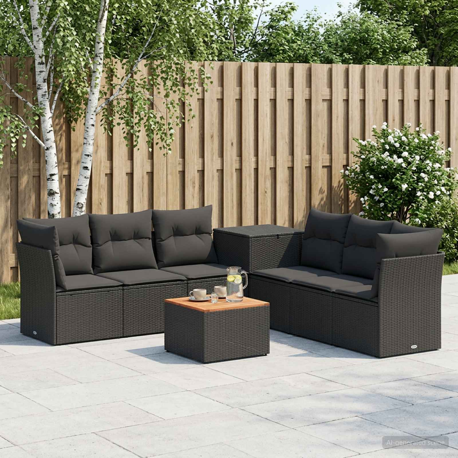 vidaXL Bankstel 8 st Zwart Poly Rattan en Staal
